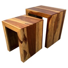 Pair of Solid Sheesham Wood Waterfall Side Tables