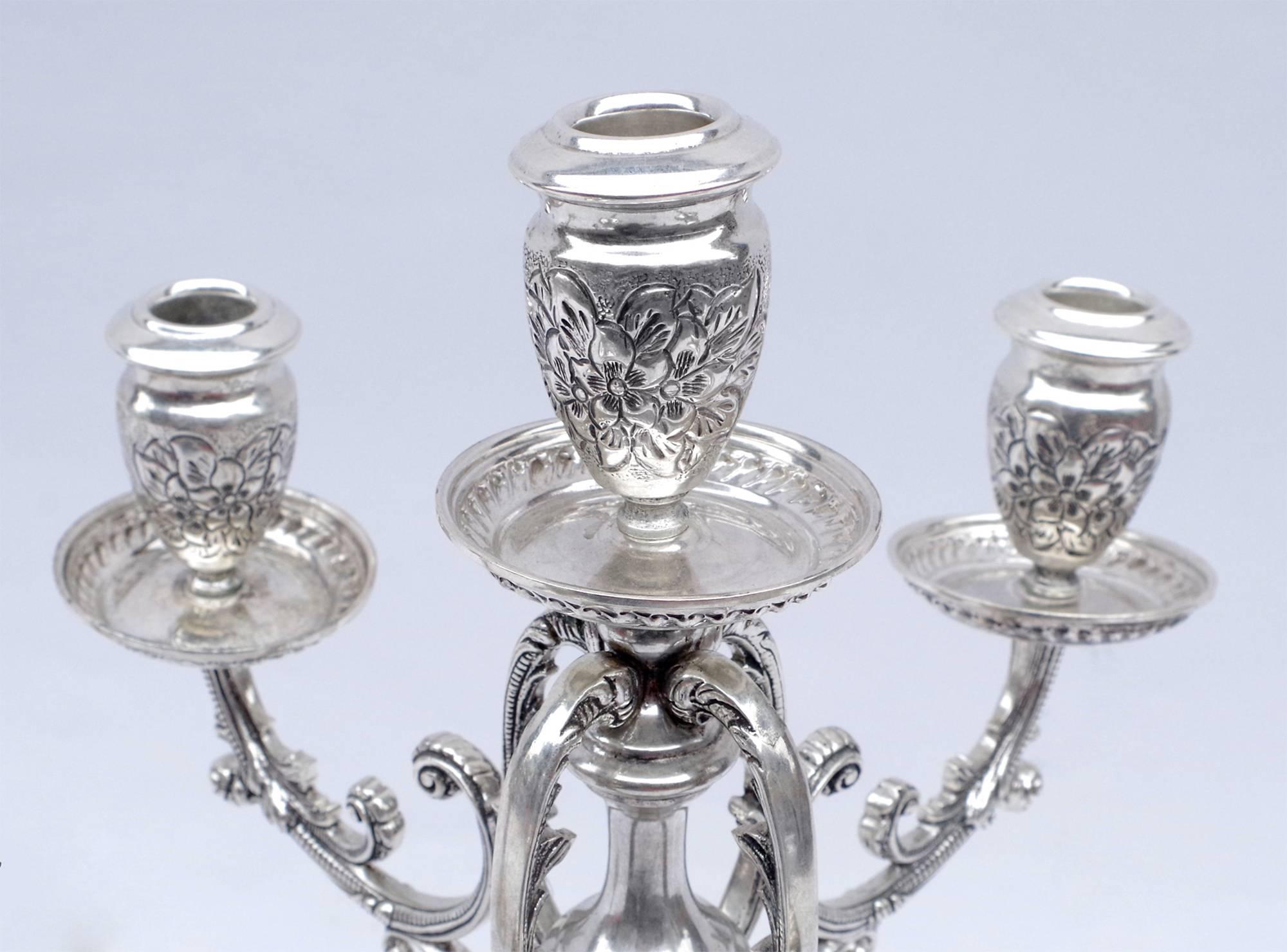 20th Century Pair of Solid Silver Candelabra in the Louis XIV Style with Putti, circa 1900