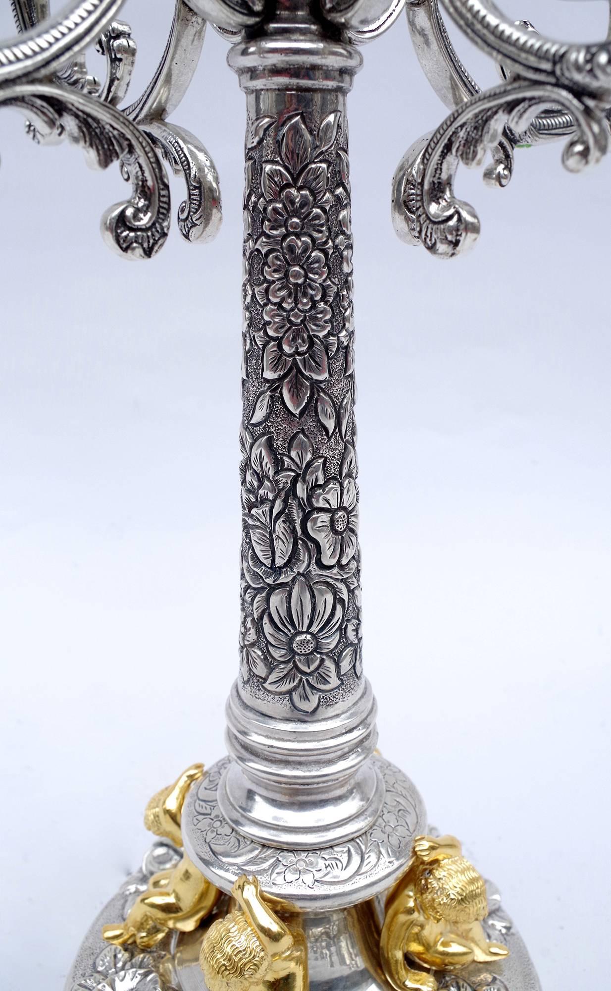Pair of Solid Silver Candelabra in the Louis XIV Style with Putti, circa 1900 1