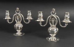 Pair of solid silver candelabras – Georg Jensen, ART NOUVEAU period