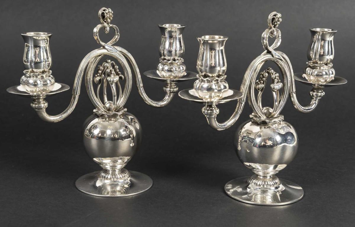 Paar Kandelaber aus massivem Silber - Georg Jensen, ART NOUVEAU Periode im Zustand „Hervorragend“ im Angebot in SAINT-OUEN-SUR-SEINE, FR