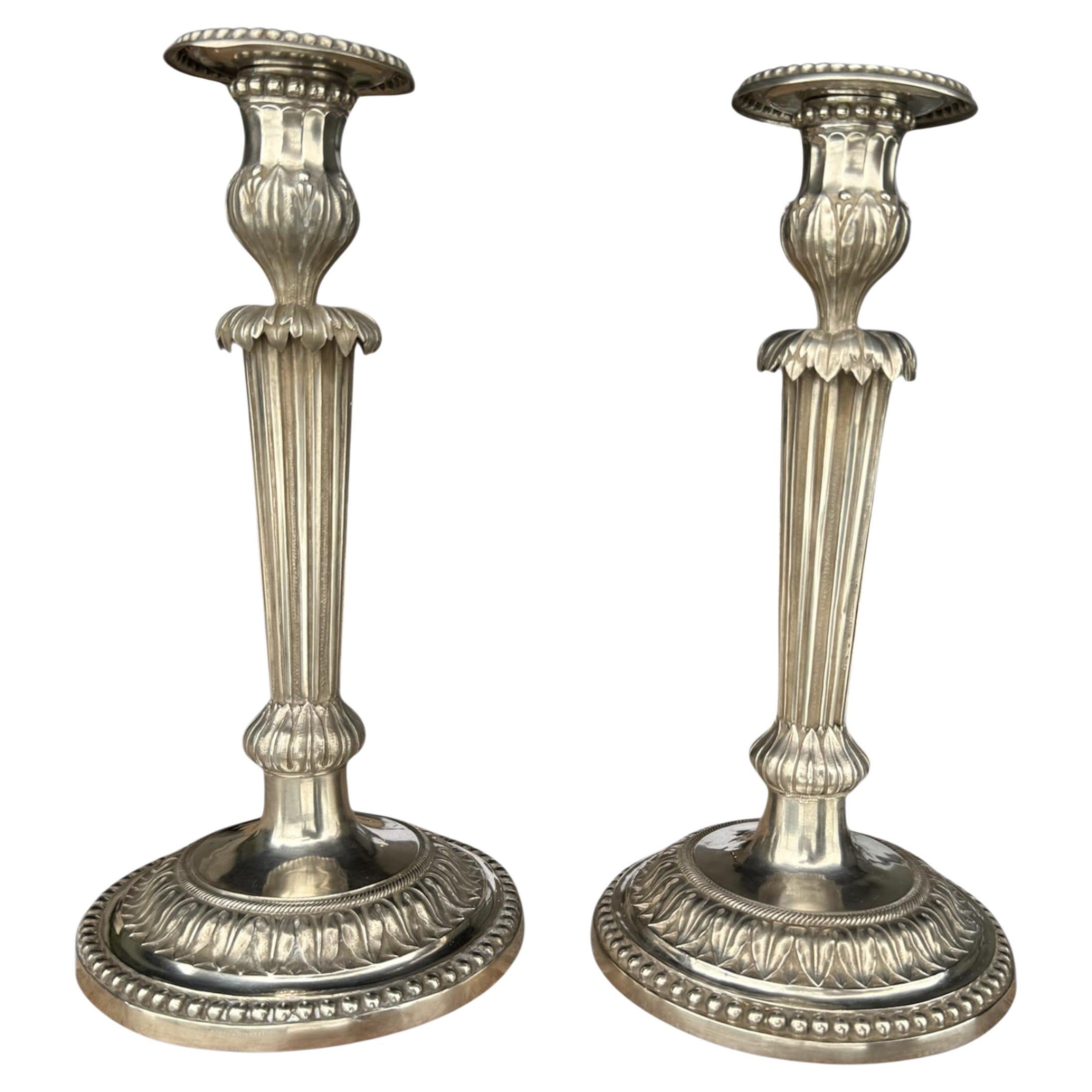 Pair Of Solid Silver Candlesticks, Louis XVI Period (1782, Antwerp)