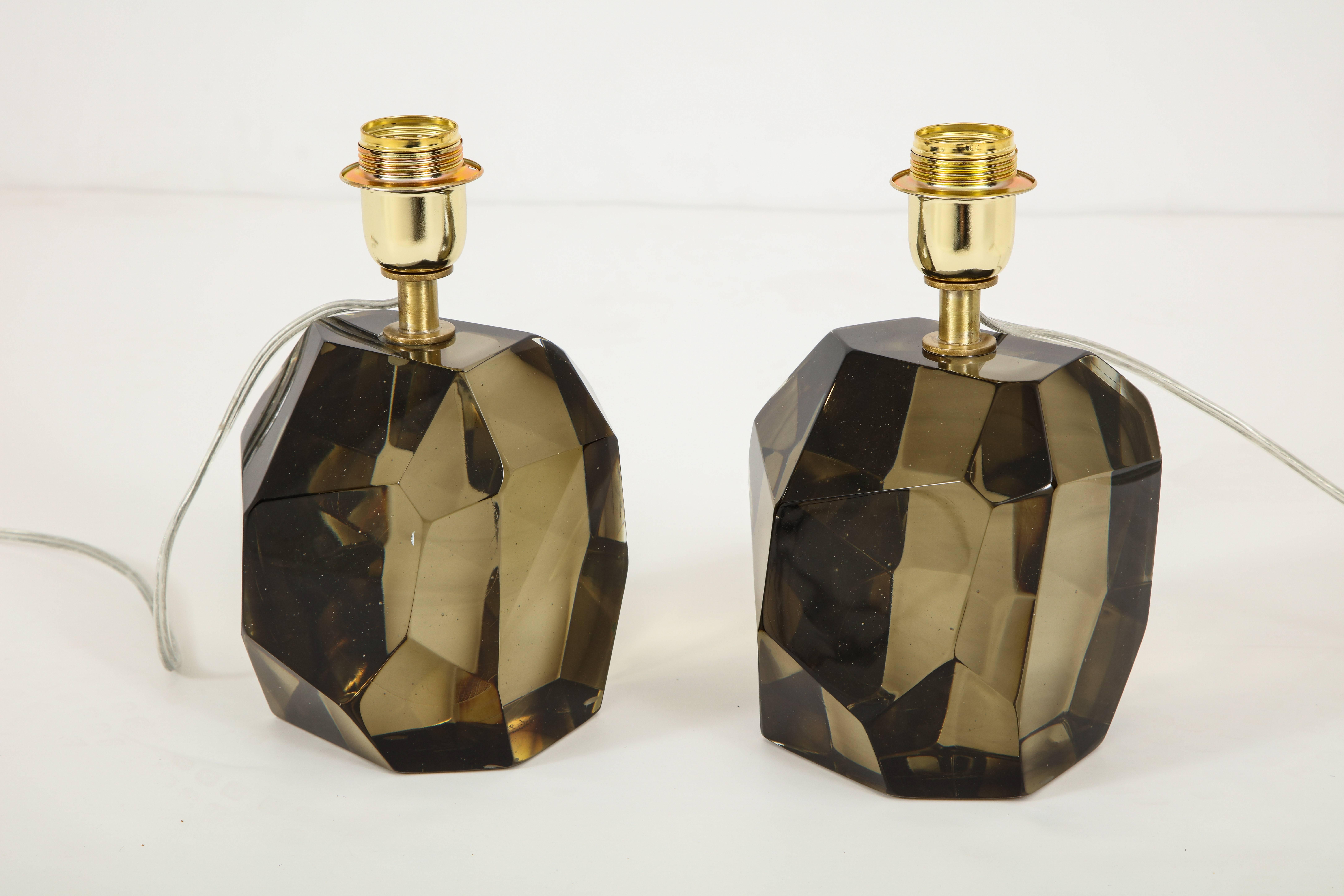 Italian Pair of Solid Smoke Taupe Murano Glass Lamps