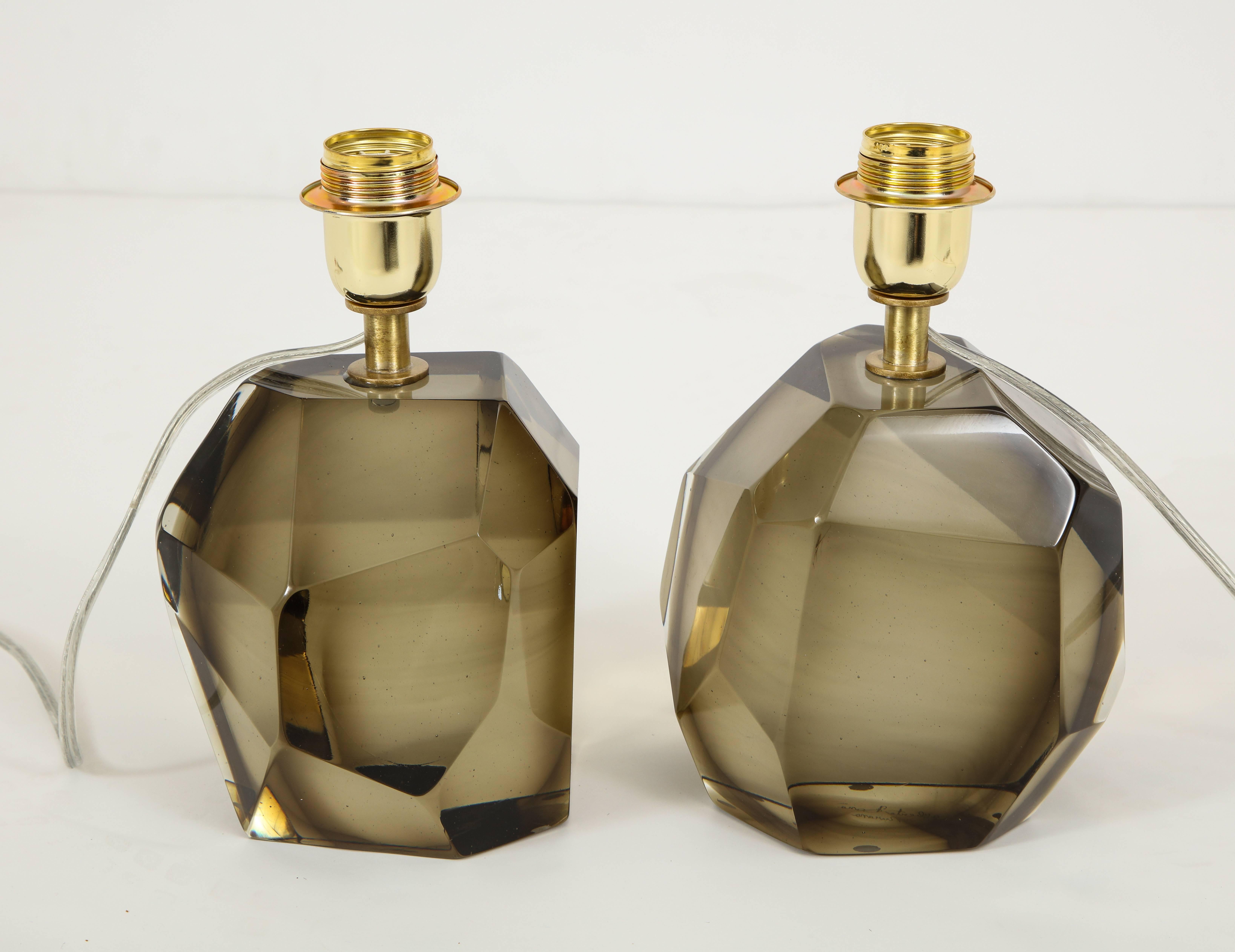 Hand-Crafted Pair of Solid Smoke Taupe Murano Glass Lamps