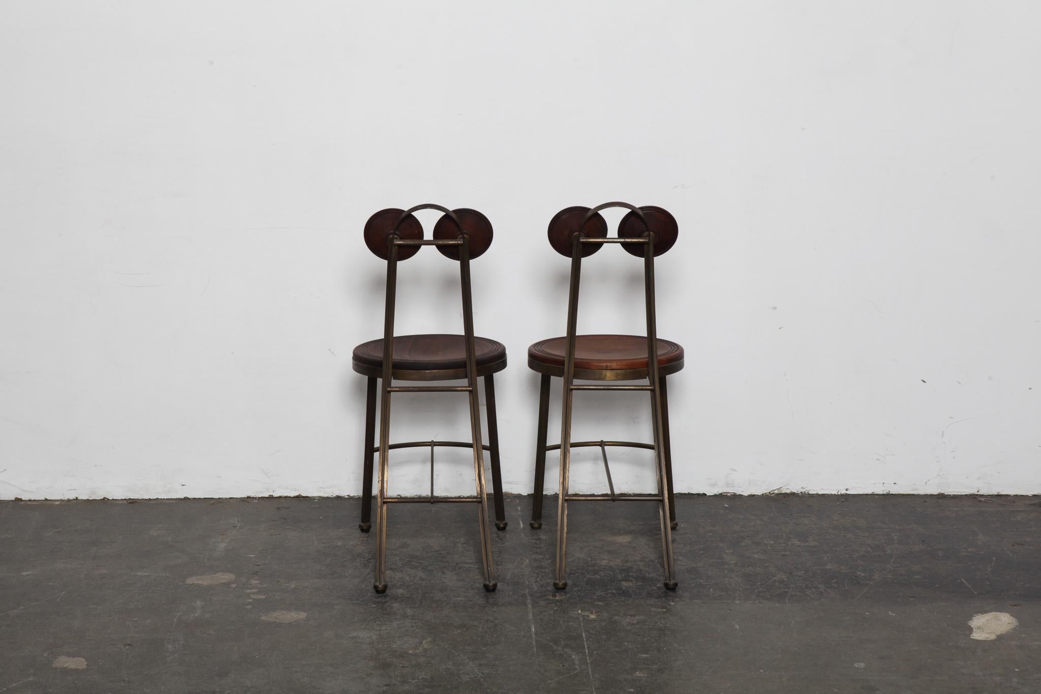 Brazilian Pair of Solid Solid Bronze and Freijo Wood Side Chairs Pedro Useche, Brazil