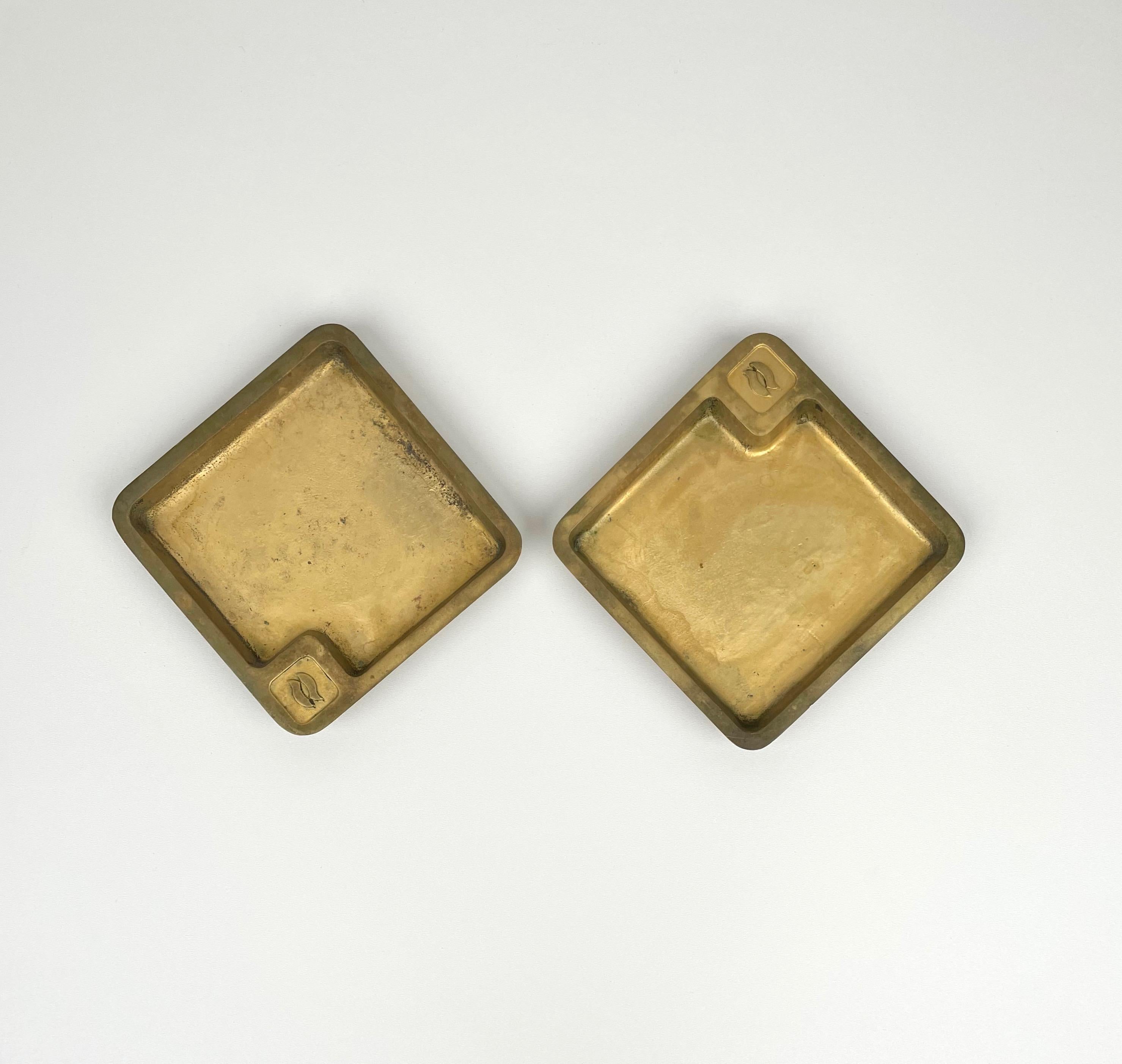 Pair of Solid Squared Ashtray Brass, Italy 1960s For Sale 3