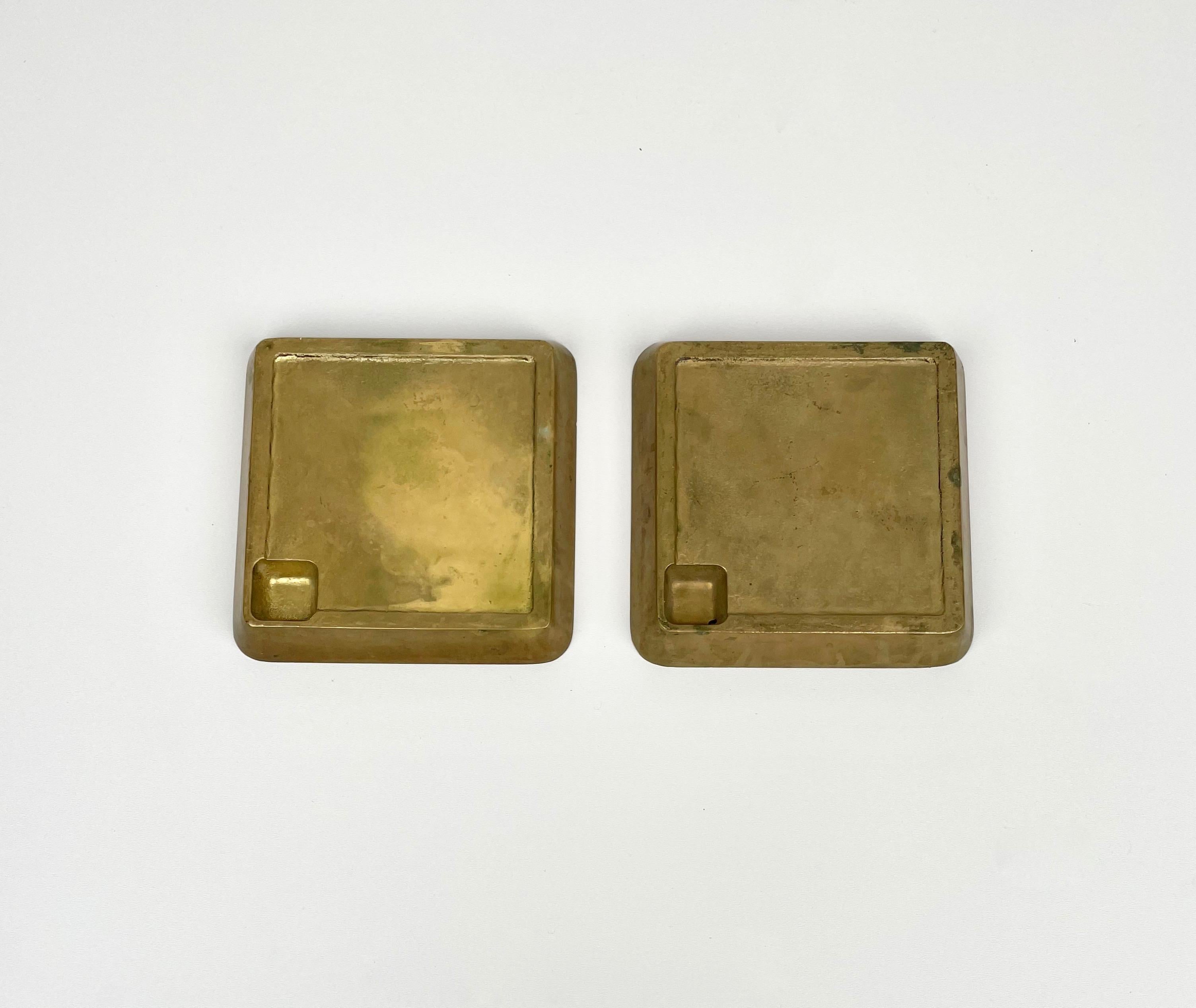 Pair of Solid Squared Ashtray Brass, Italy 1960s For Sale 8