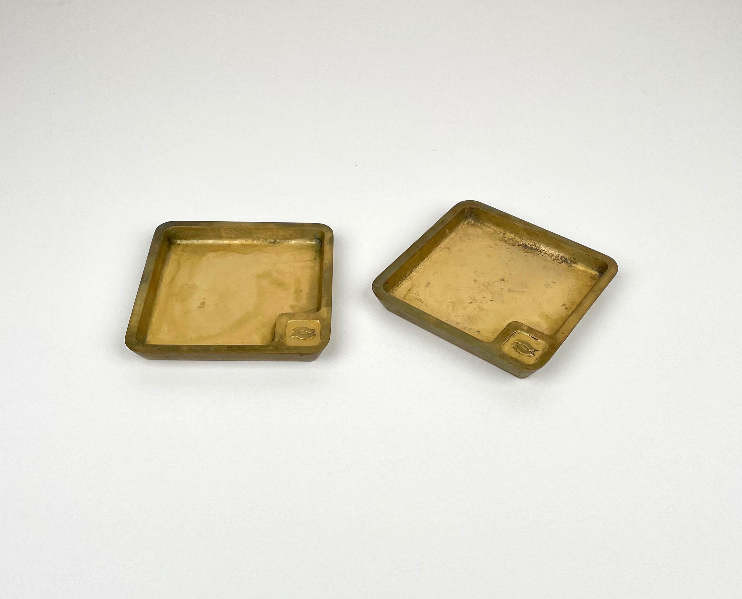 Italian Pair of Solid Squared Ashtray Brass, Italy 1960s For Sale