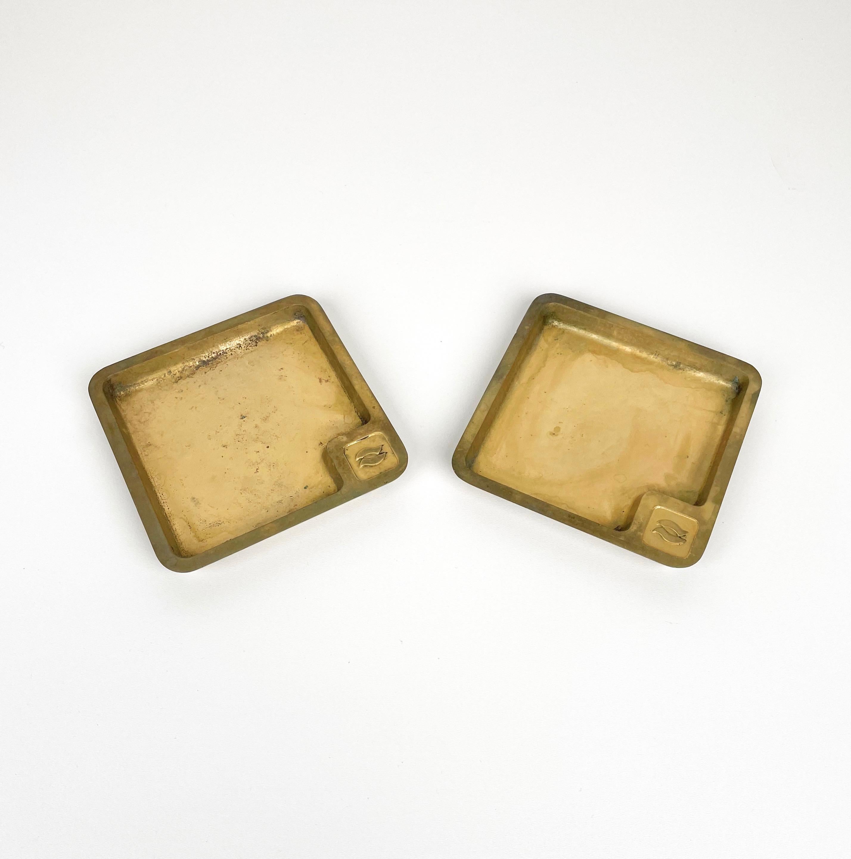 Pair of Solid Squared Ashtray Brass, Italy 1960s In Good Condition For Sale In Rome, IT