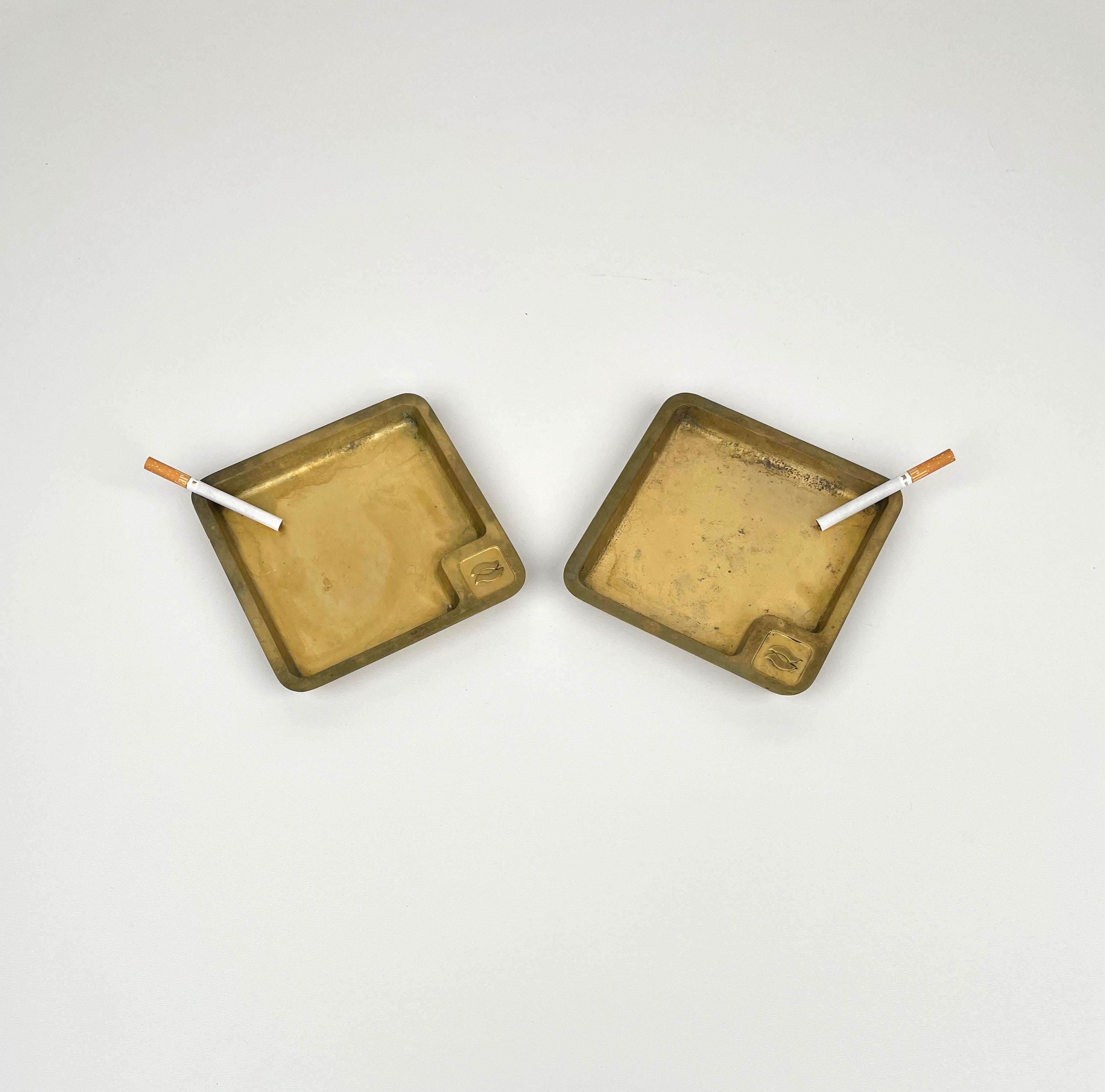 Pair of Solid Squared Ashtray Brass, Italy 1960s For Sale 1
