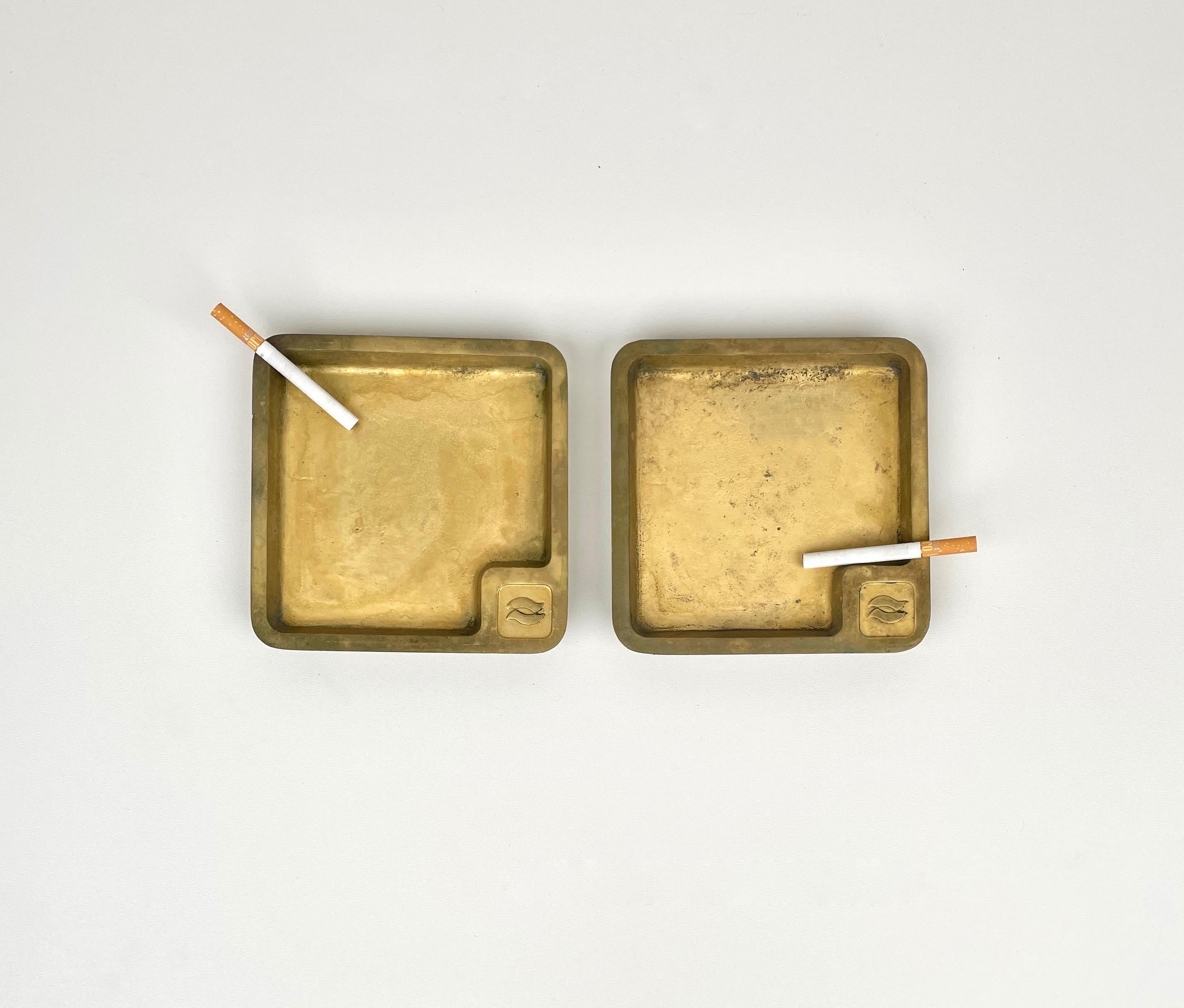 Pair of Solid Squared Ashtray Brass, Italy 1960s For Sale 2
