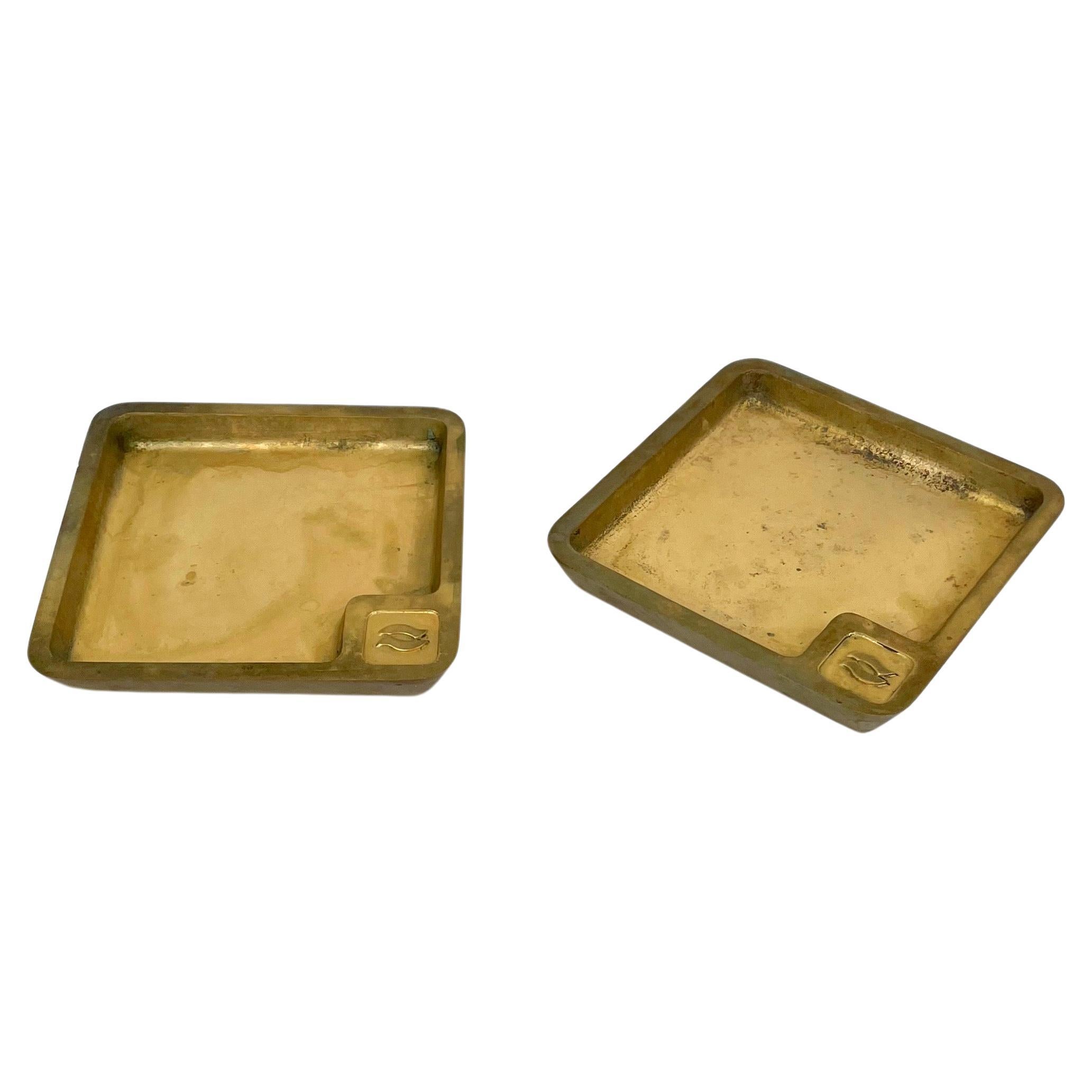 Pair of Solid Squared Ashtray Brass, Italy 1960s For Sale