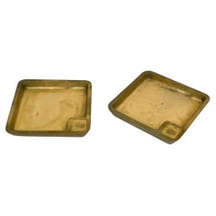 Vintage Pair of Solid Squared Ashtray Brass, Italy 1960s