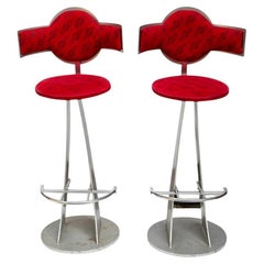 Pair of  solid Steel metal Vintage Martini bar Stools from Italy