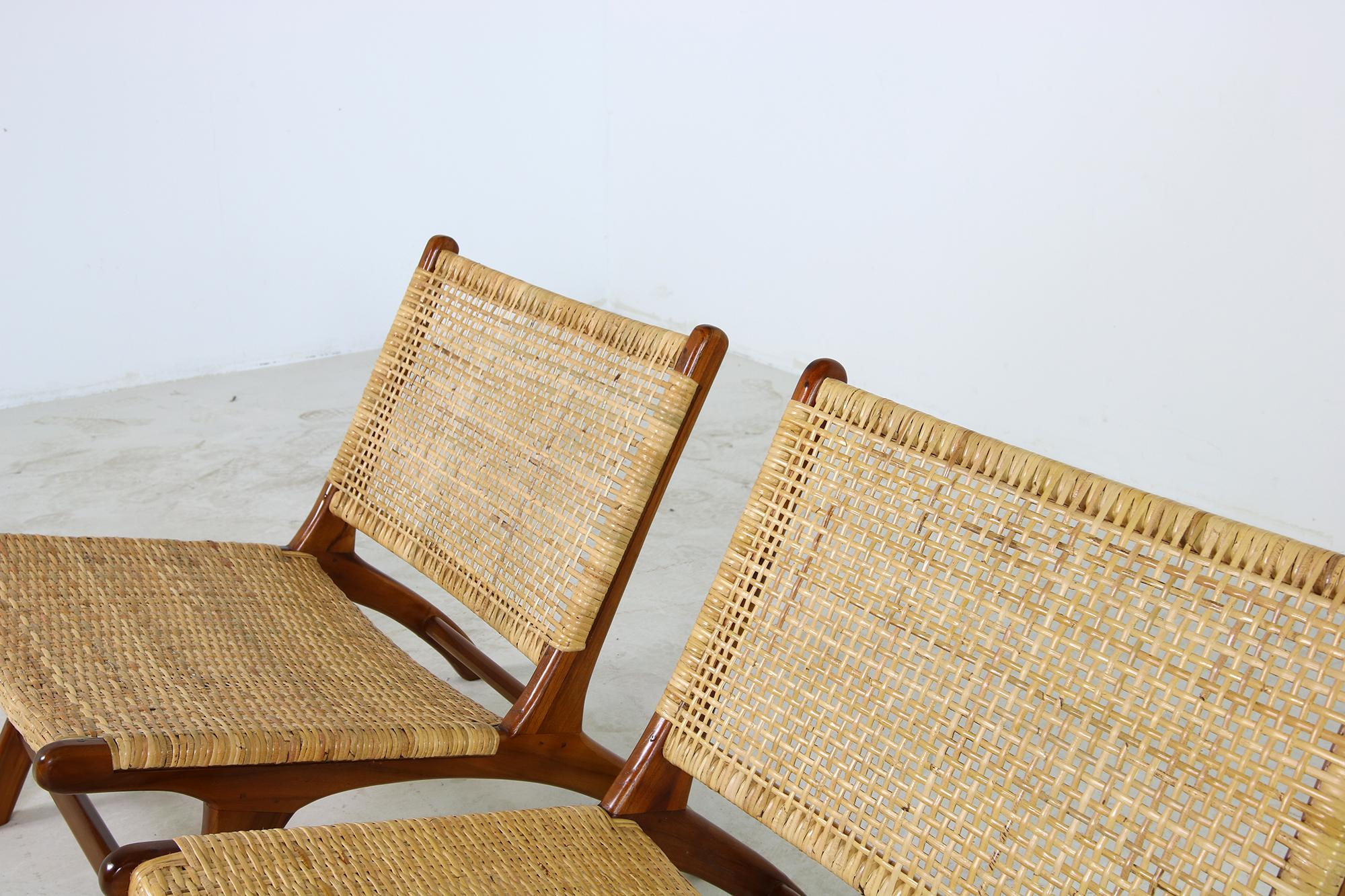 Pair of Solid Teak and Cane Lounge Chairs, Brazilian & Midcentury Style, Modern 2