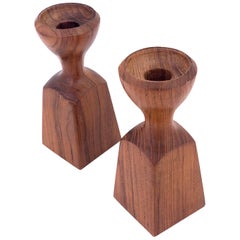 Pair of Solid Teak Candleholders by Dansk Designed by Quistgaard