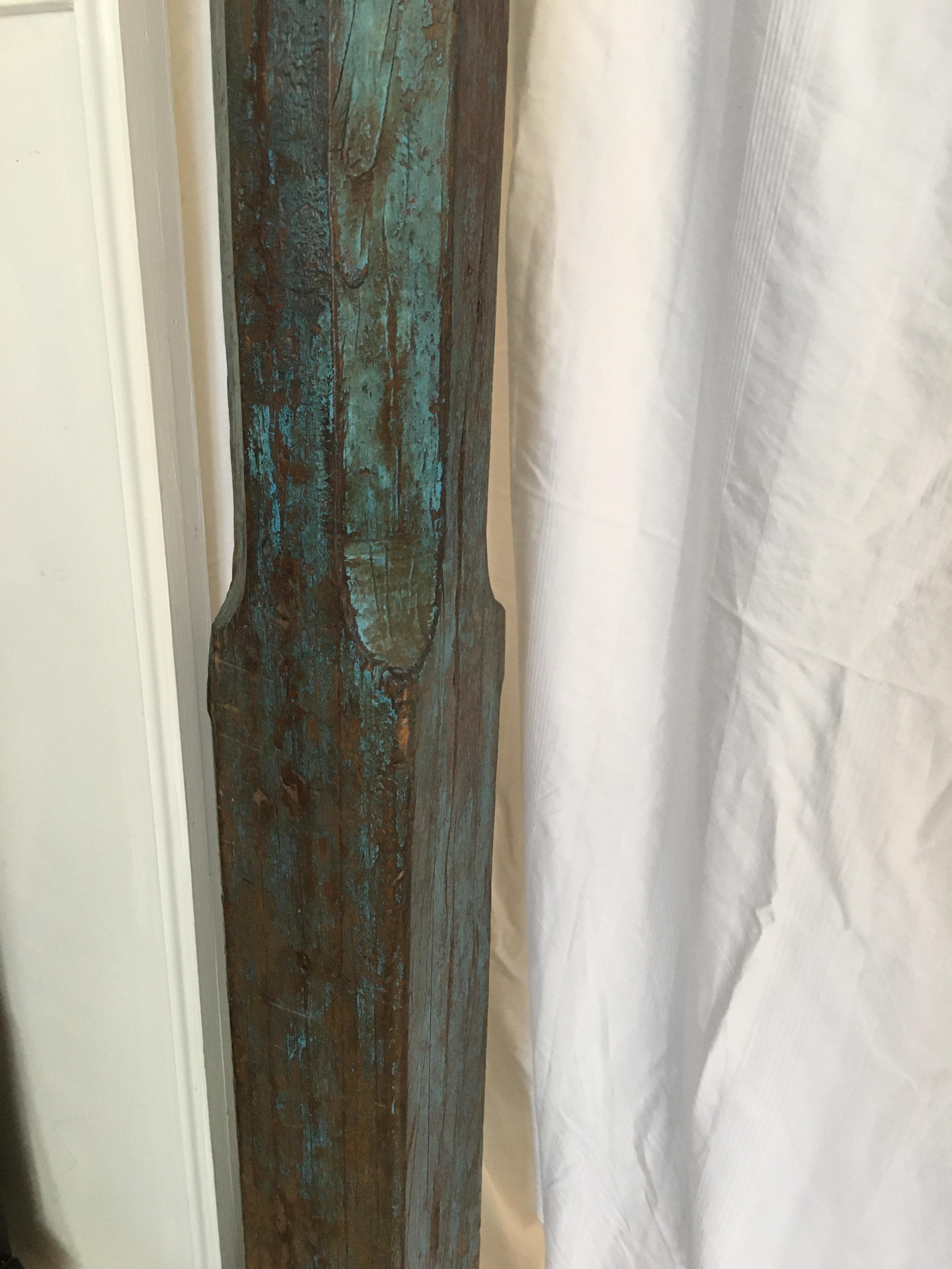 Pair of Solid Teak Columns on Stone Bases with Original Paint, Late 19th Century 2