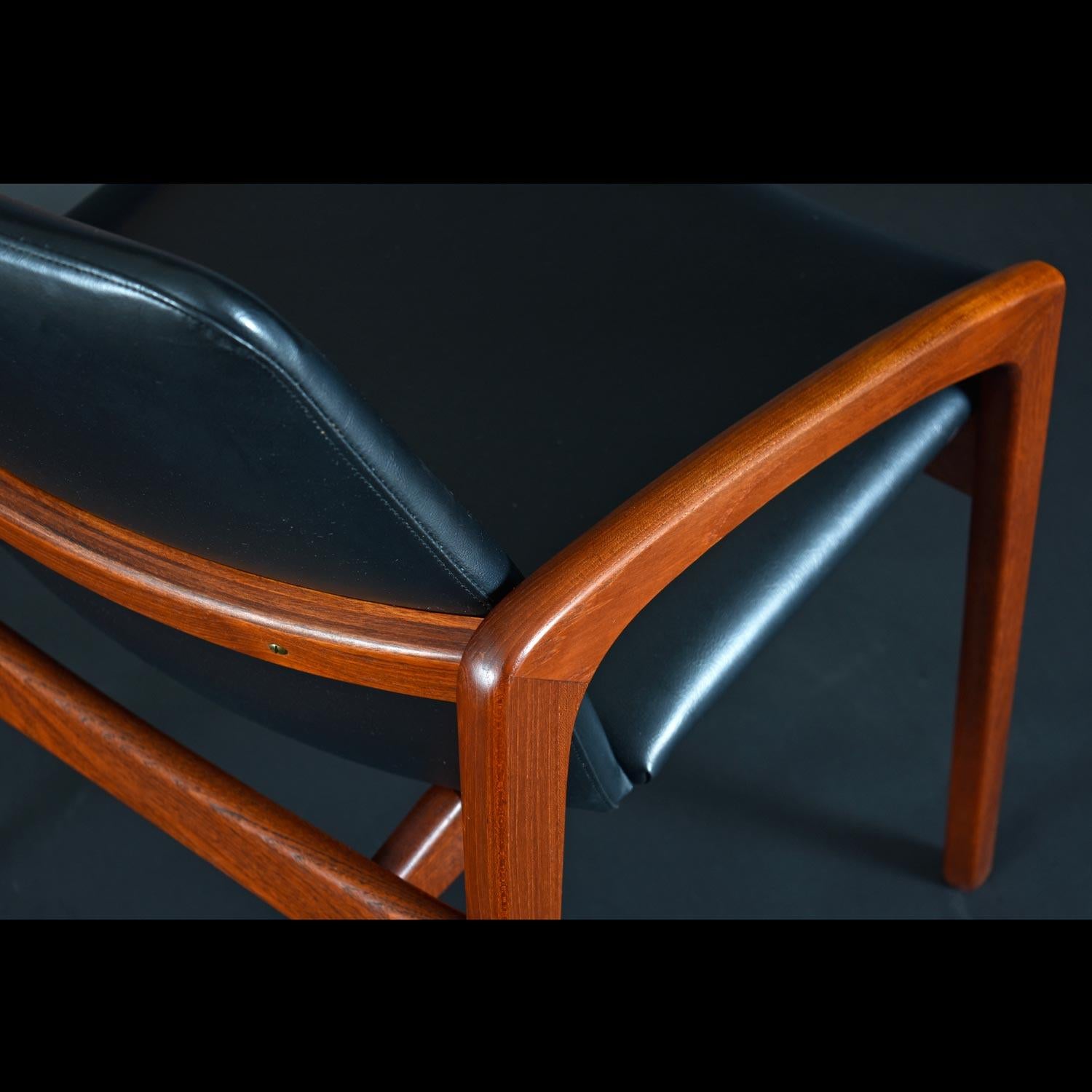 Mid-20th Century Pair of Solid Teak Danish Kai Kristiansen Armchairs with Newer Black Vinyl