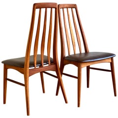 Pair of Solid Teak Danish Modern Niels Koefoed Desk/ Dining Eva Chair in Leather