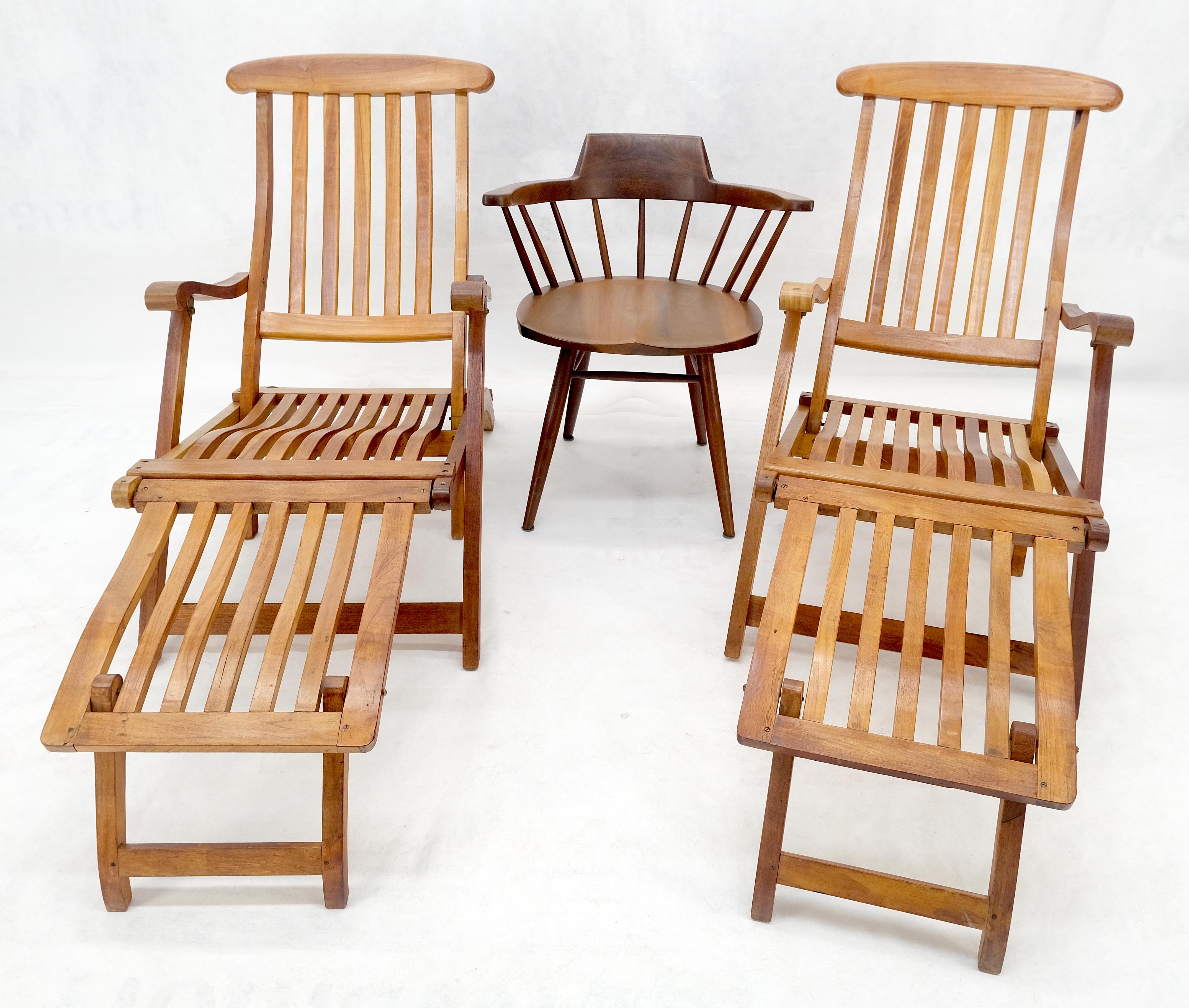 Paar solide Teak Outdoor Folding Chaise Lounge Chairs MINT! (Teakholz) im Angebot