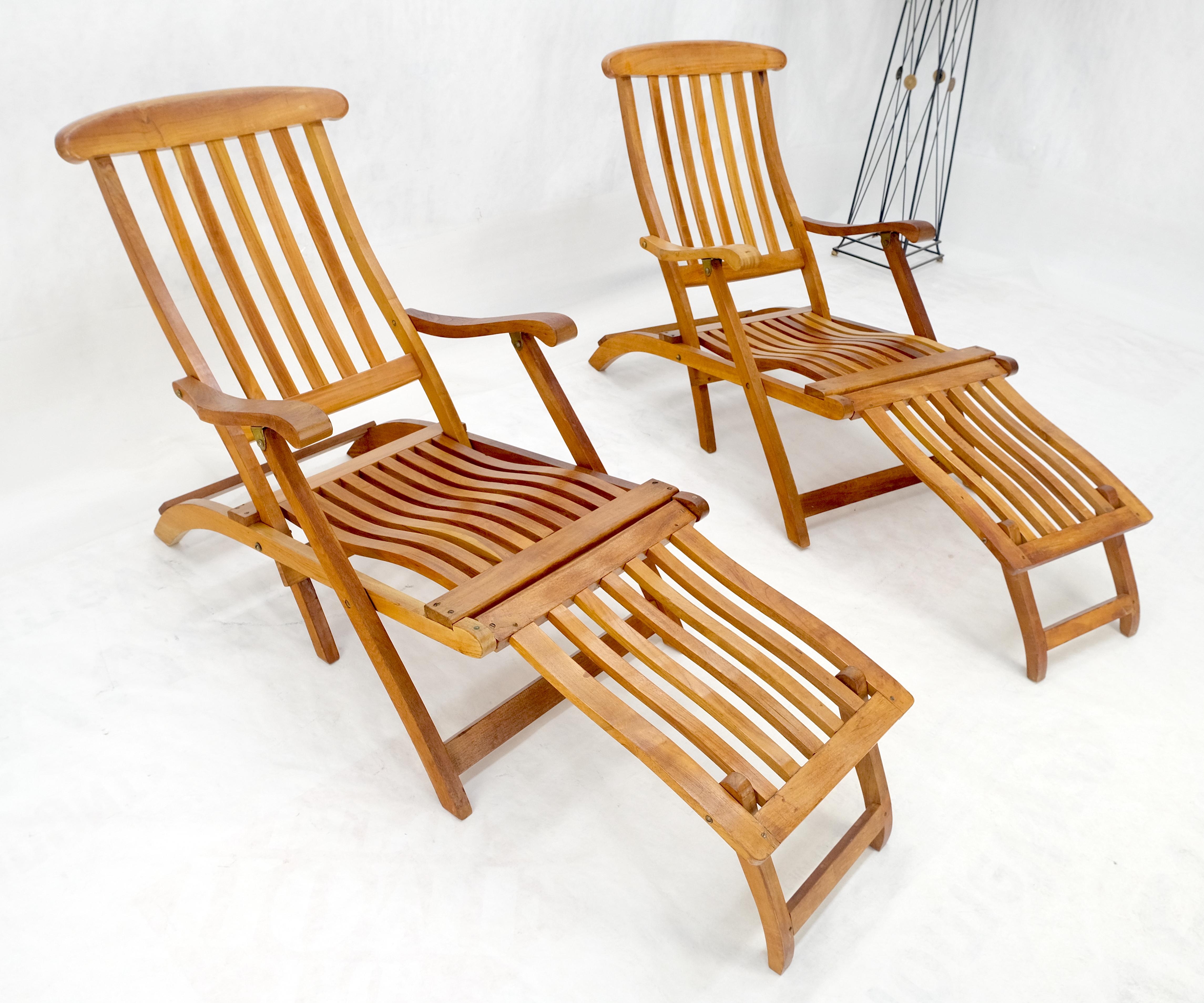 Paar solide Teak Outdoor Folding Chaise Lounge Chairs MINT! im Angebot 1
