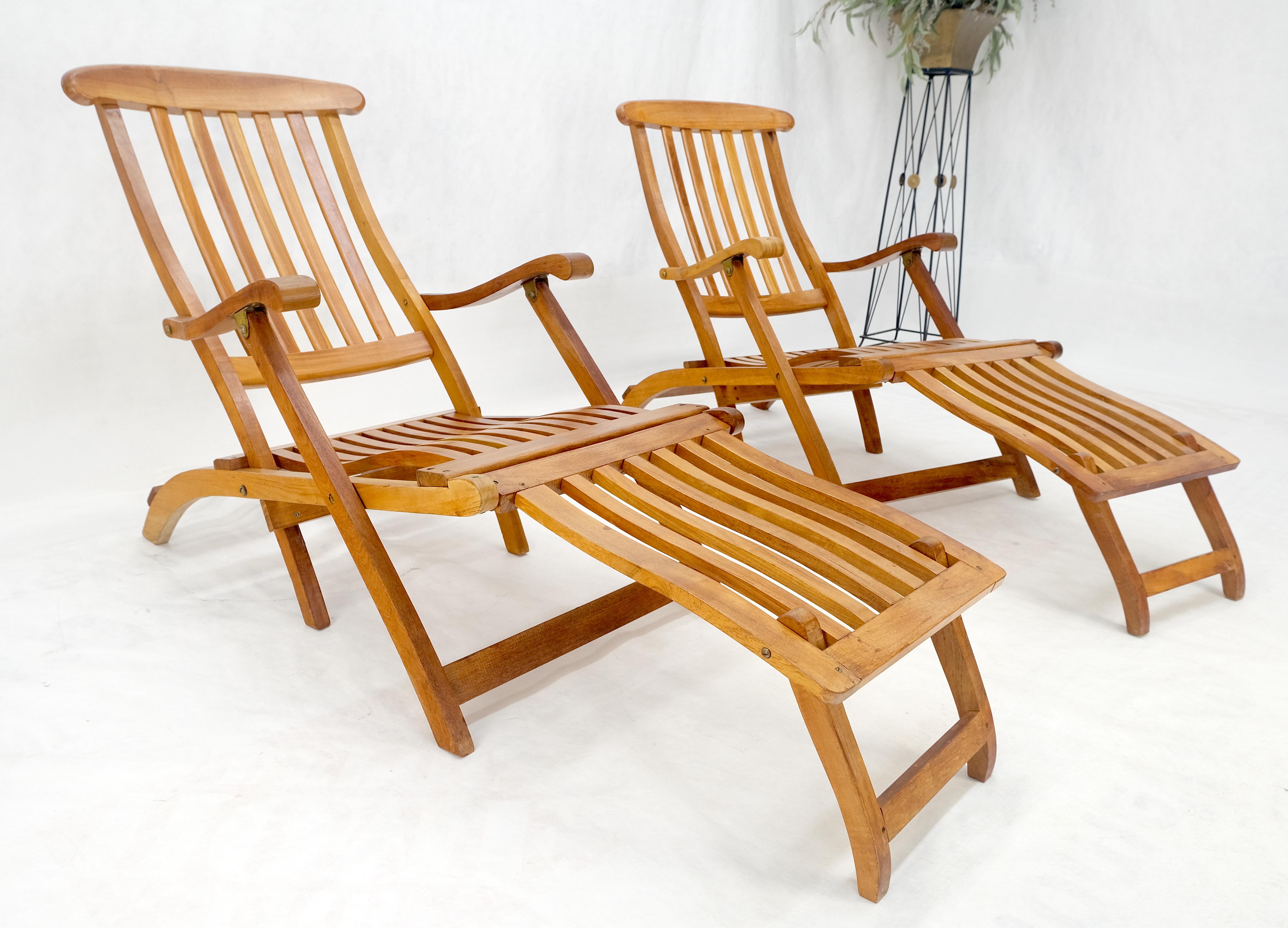 Paar solide Teak Outdoor Folding Chaise Lounge Chairs MINT! im Angebot 2