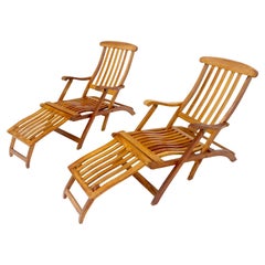 Pair of Solid Teak Outdoor Folding Chaise Lounge Chairs MINT!