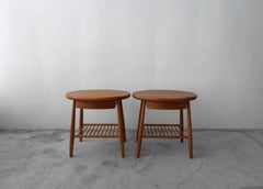 Pair of Solid Teak Oval Midcentury Danish Side Tables with Drawer