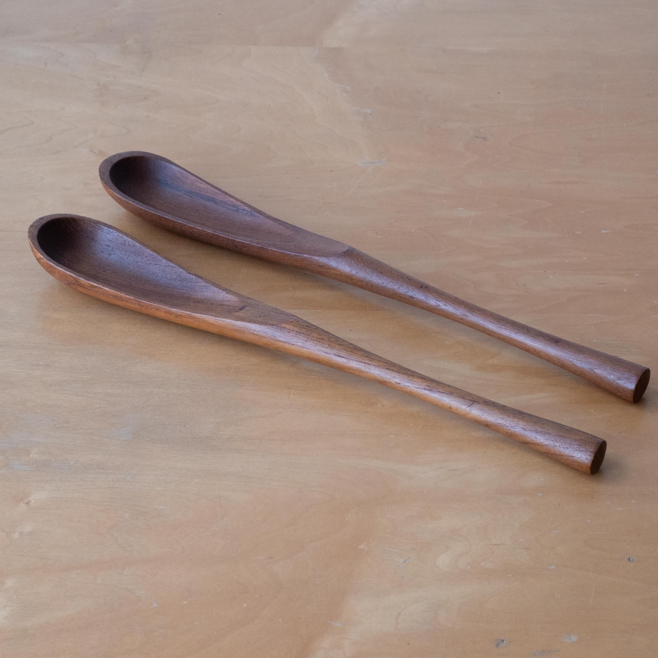 Pair of solid teak salad servers by Jens Quistgaard for Dansk. Stamped in the handle. Denmark, 1950s   
