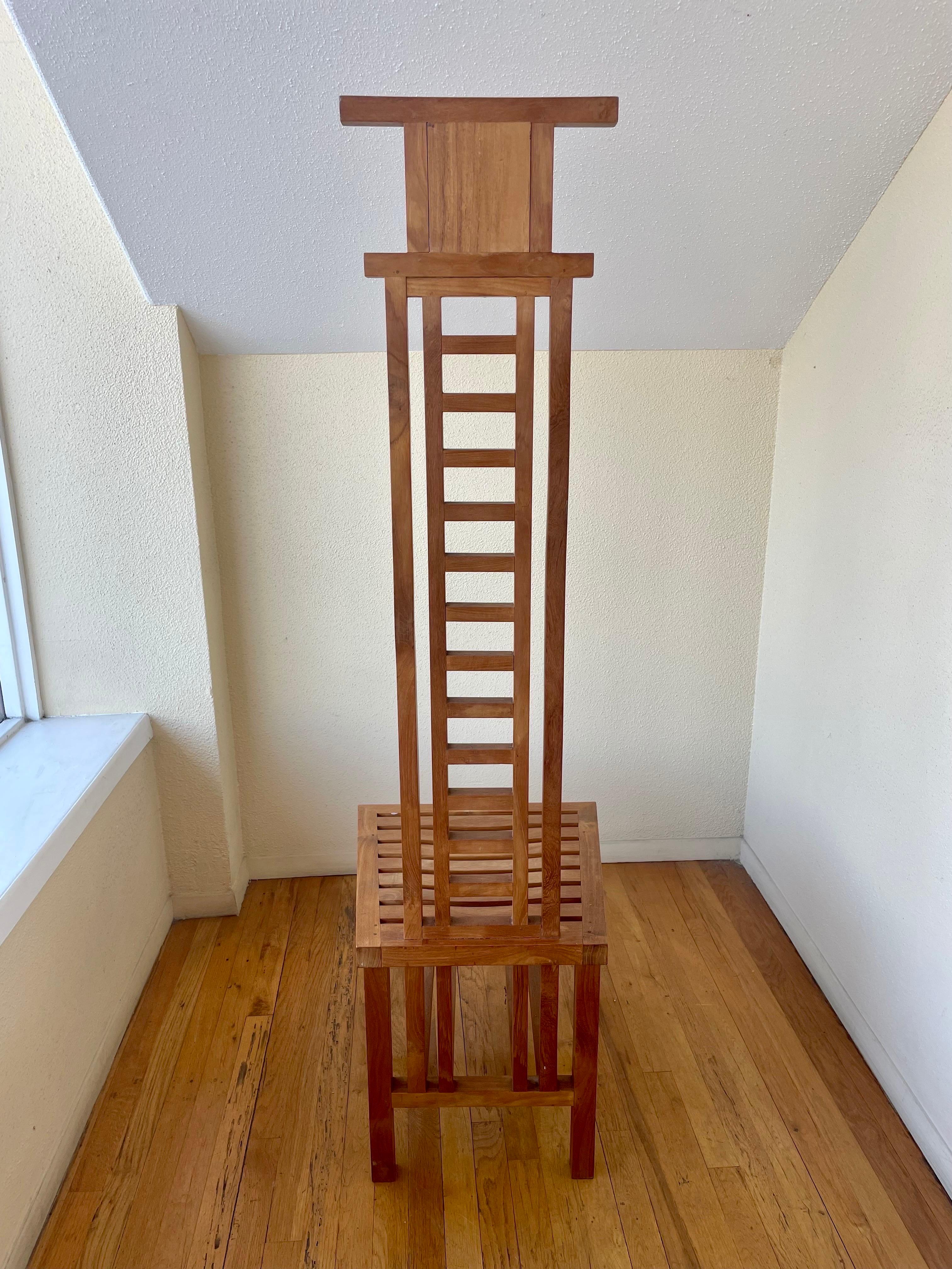 Pair of Solid Teak Tall Back Rare Chairs with Egyptian Motif In Good Condition In San Diego, CA