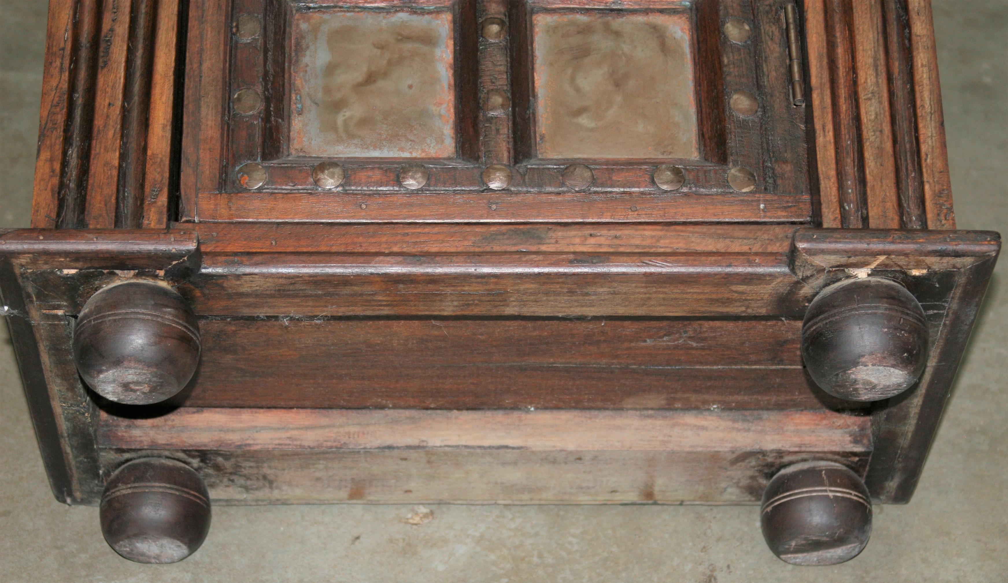 Pair of Solid Teak Wood Nightstands Using 1820s Heavily Fortified Doors For Sale 5