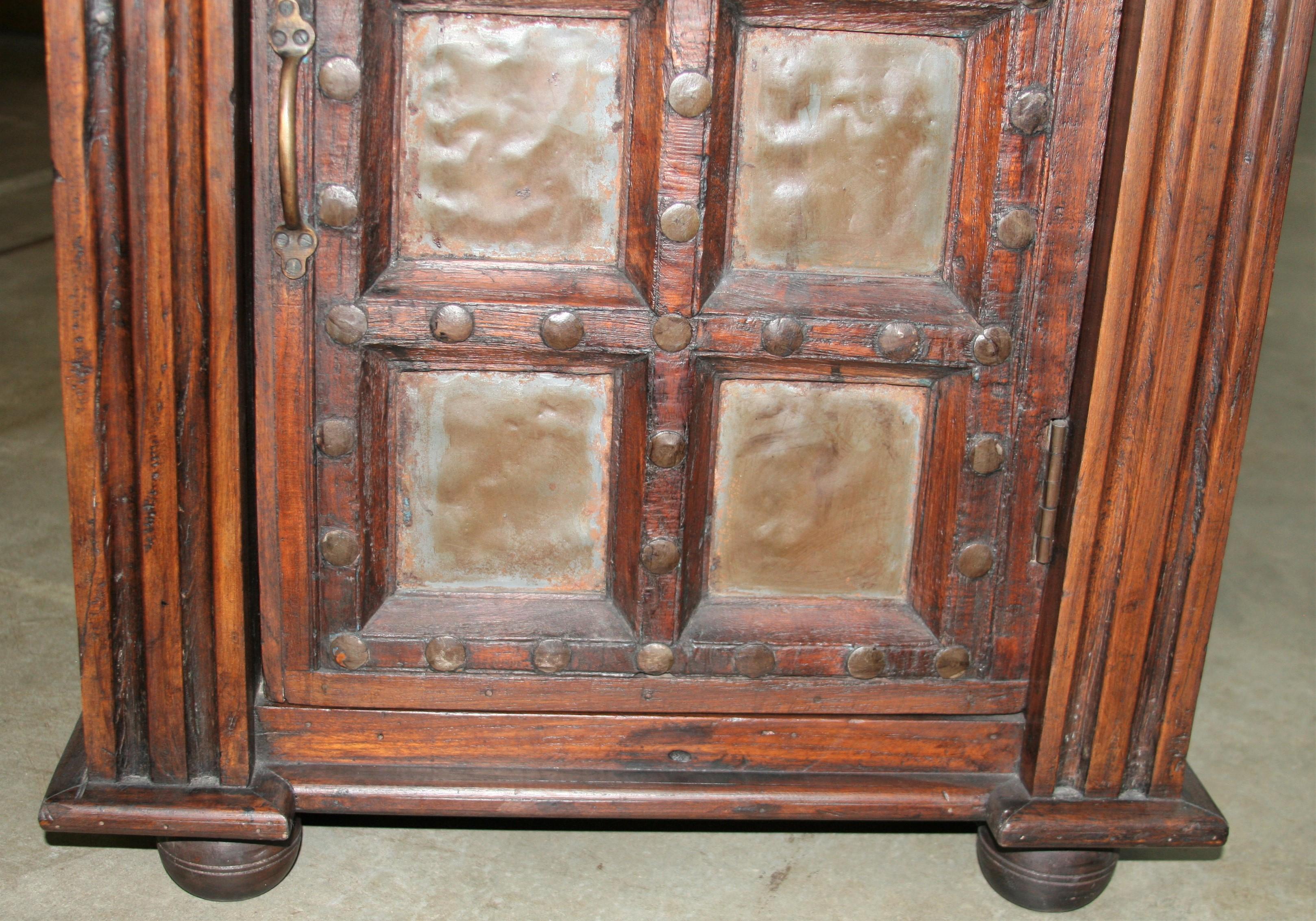 Hand-Crafted Pair of Solid Teak Wood Nightstands Using 1820s Heavily Fortified Doors For Sale
