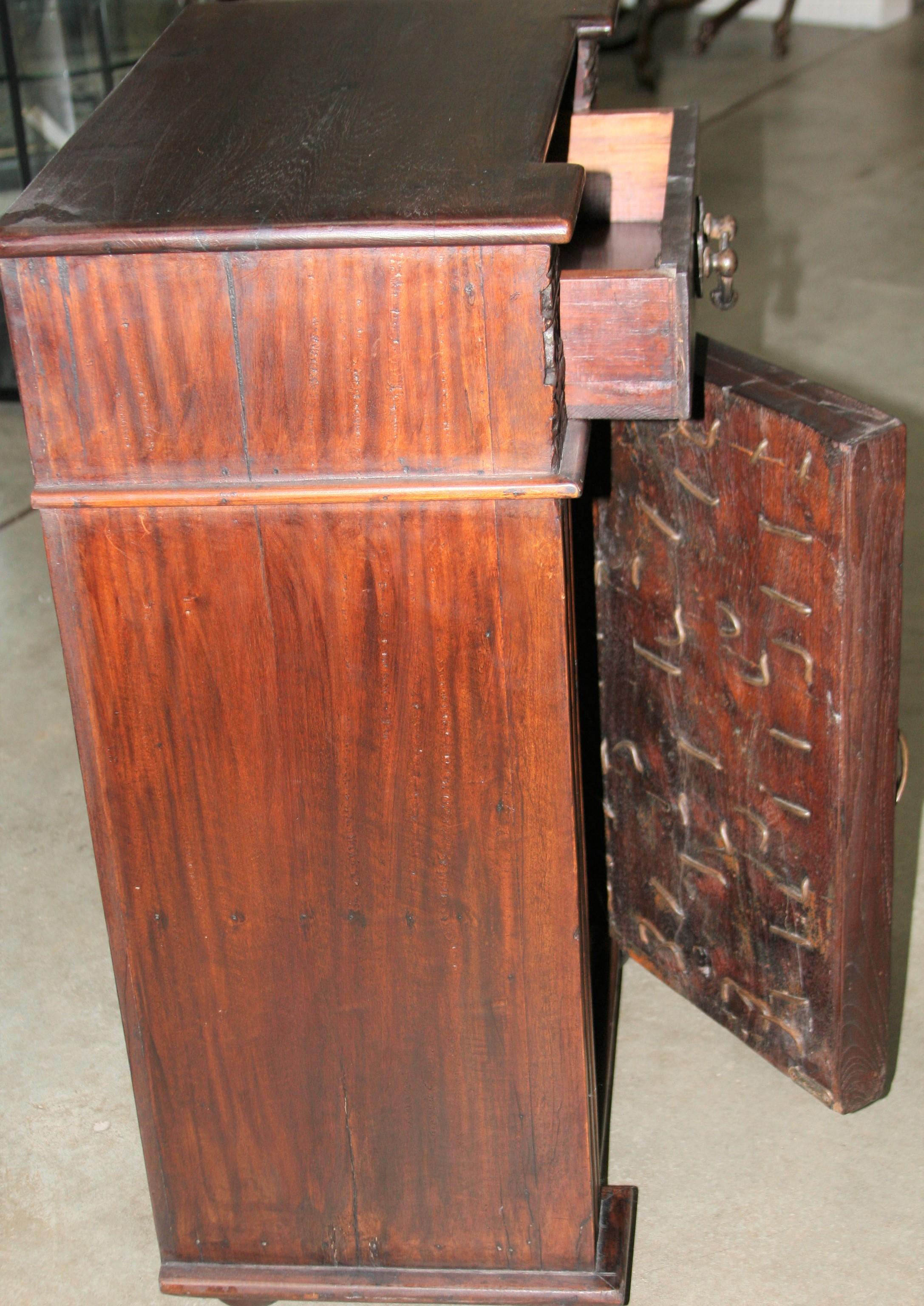 Pair of Solid Teak Wood Nightstands Using 1820s Heavily Fortified Doors For Sale 2