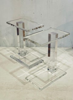 Pair of Solid Thick Lucite Cigar End tables Postmodern