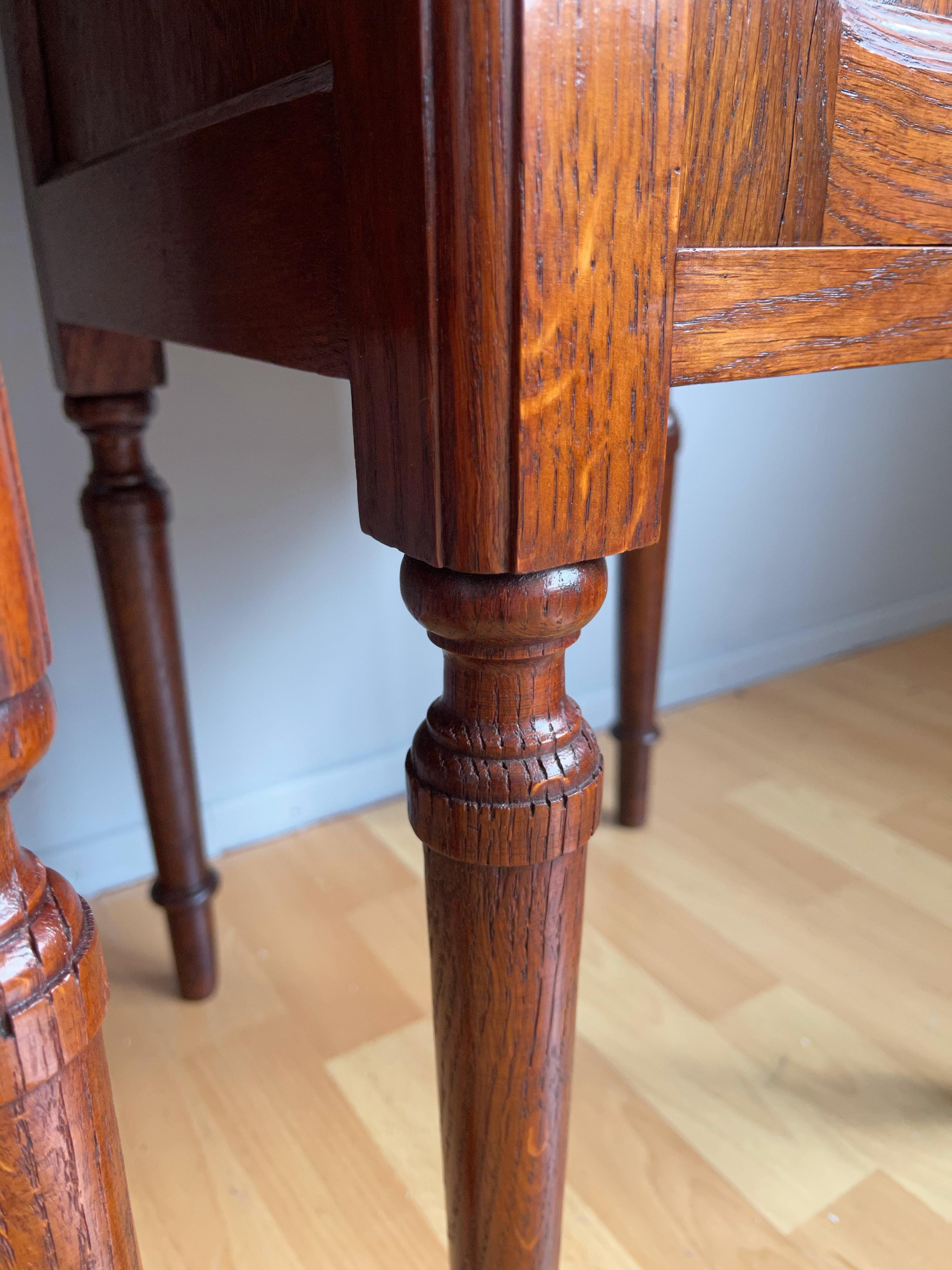 Pair of Solid Tiger Oak Dutch Arts & Crafts Bedside Cabinets w. Marble Tops 1900 5