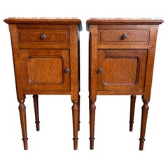 Pair of Solid Tiger Oak Dutch Arts & Crafts Bedside Cabinets w. Marble Tops 1900