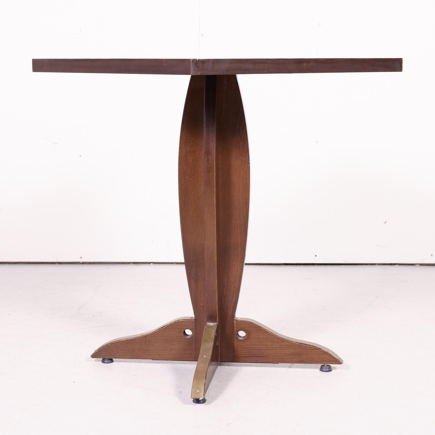 Early 20th Century Pair of Solid Walnut and Brass French Art Deco Period Square Bistro Tables