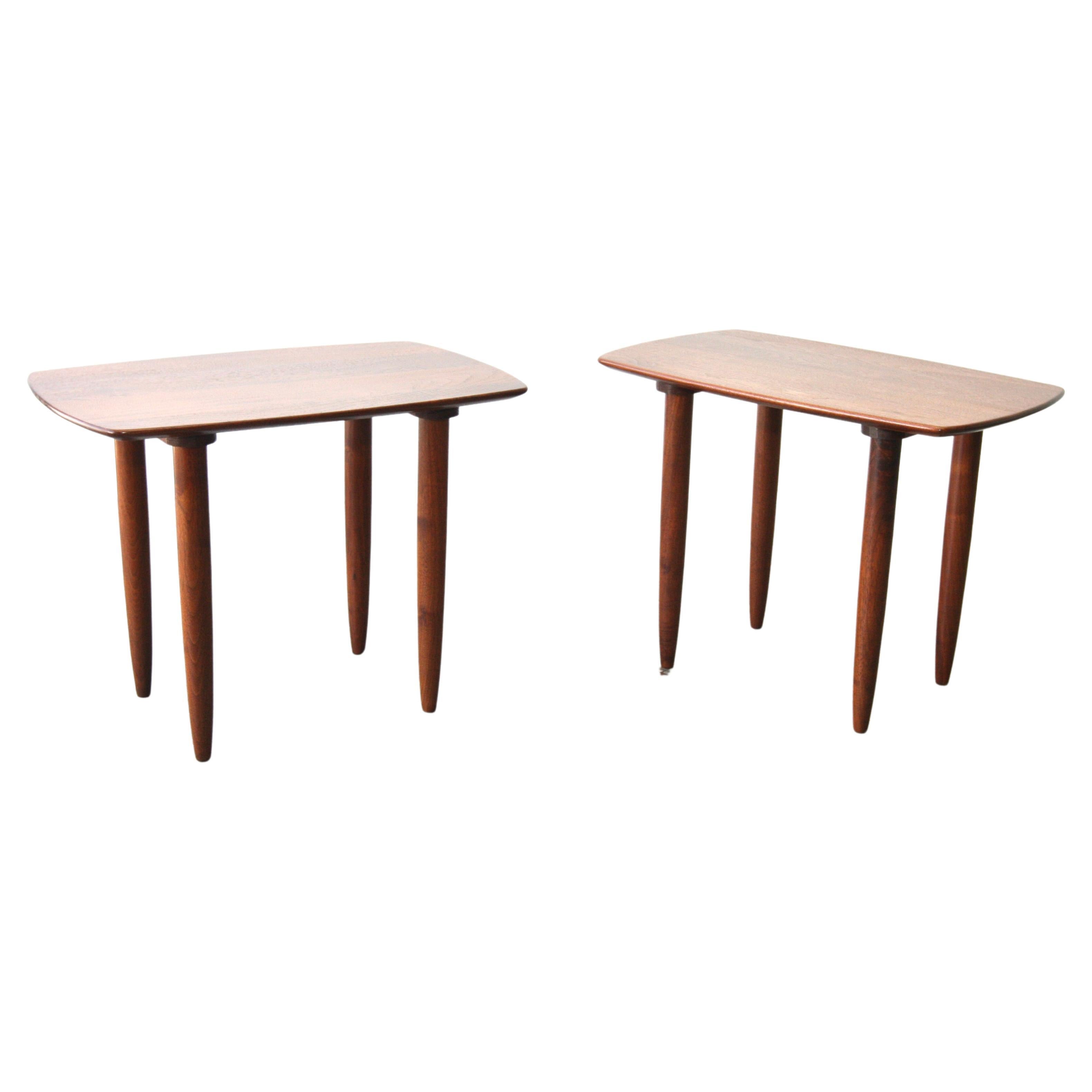 Pair of Solid Walnut Danish modern Ace side tables in the style of Peter Hivdit