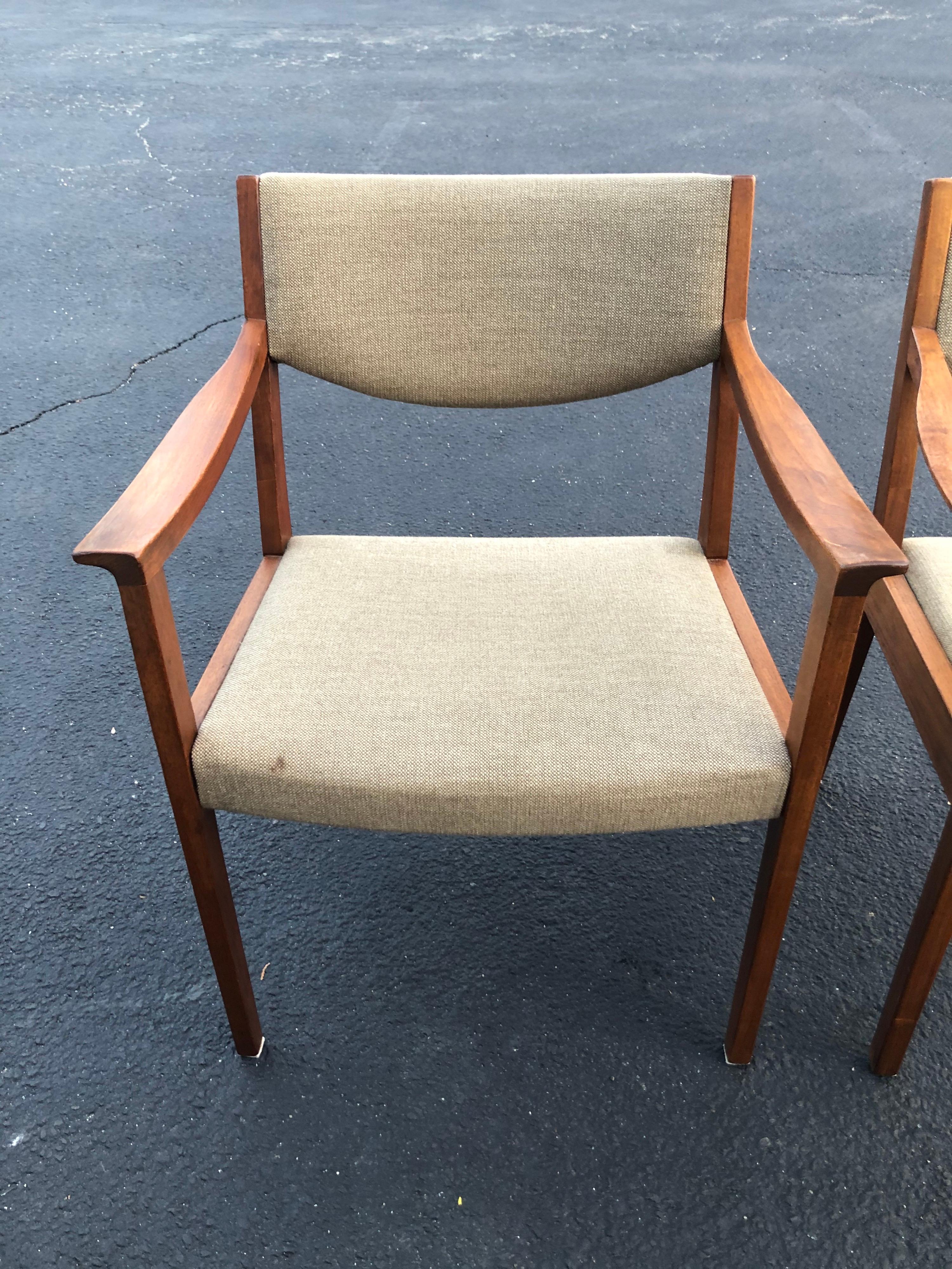 Pair of Solid Walnut Gunlocke Armchairs 7