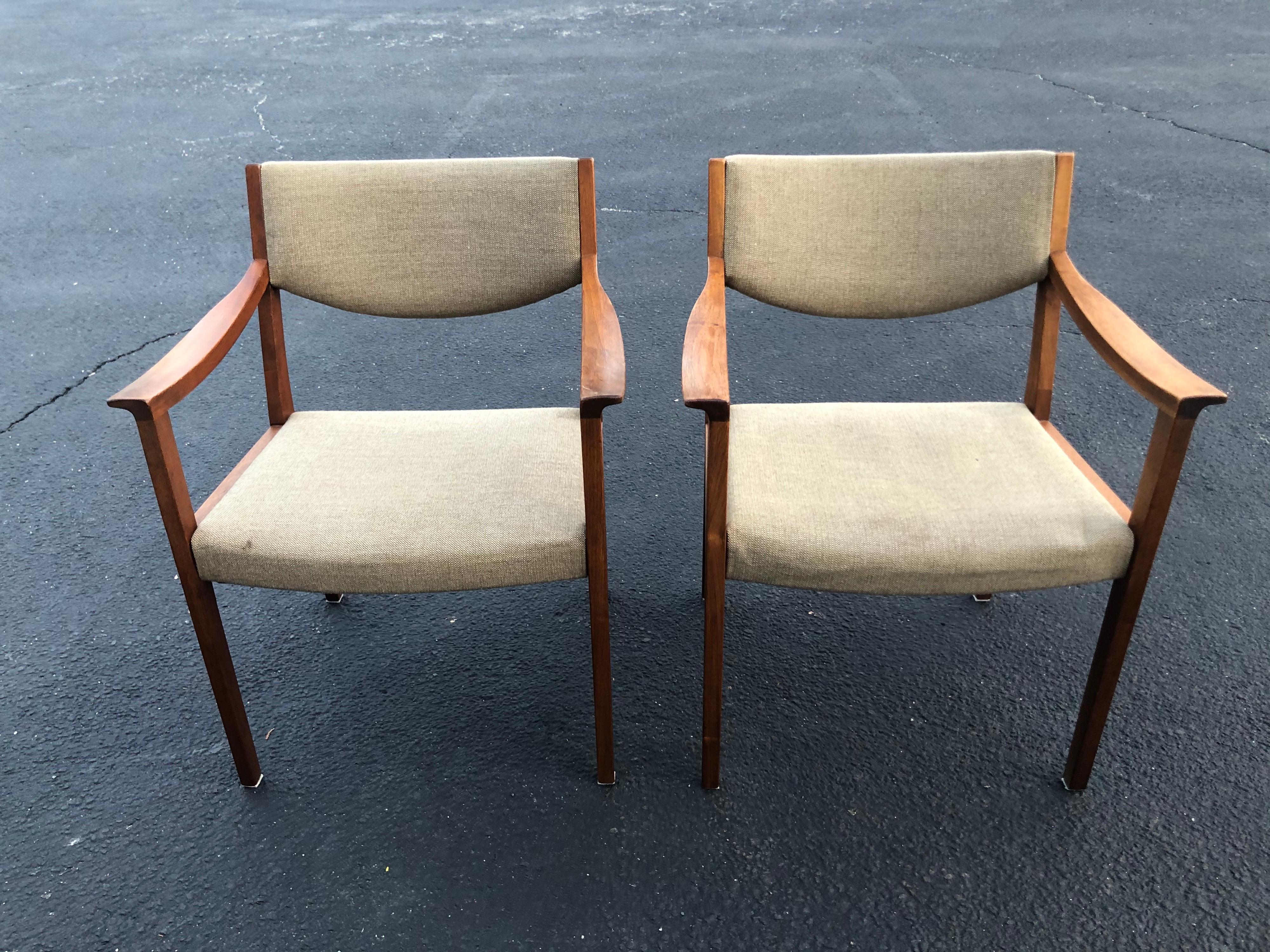 Mid-Century Modern Pair of Solid Walnut Gunlocke Armchairs