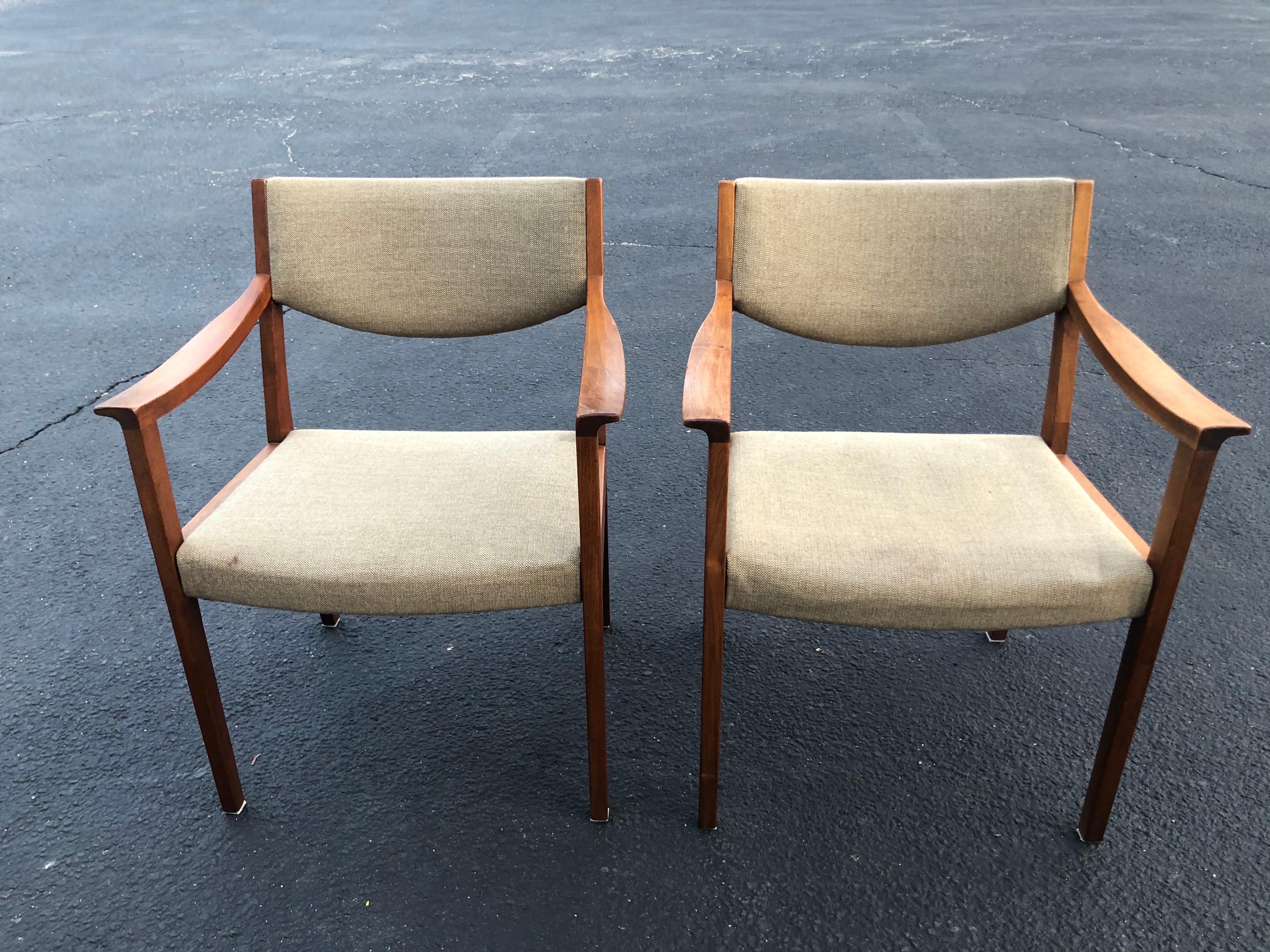 North American Pair of Solid Walnut Gunlocke Armchairs