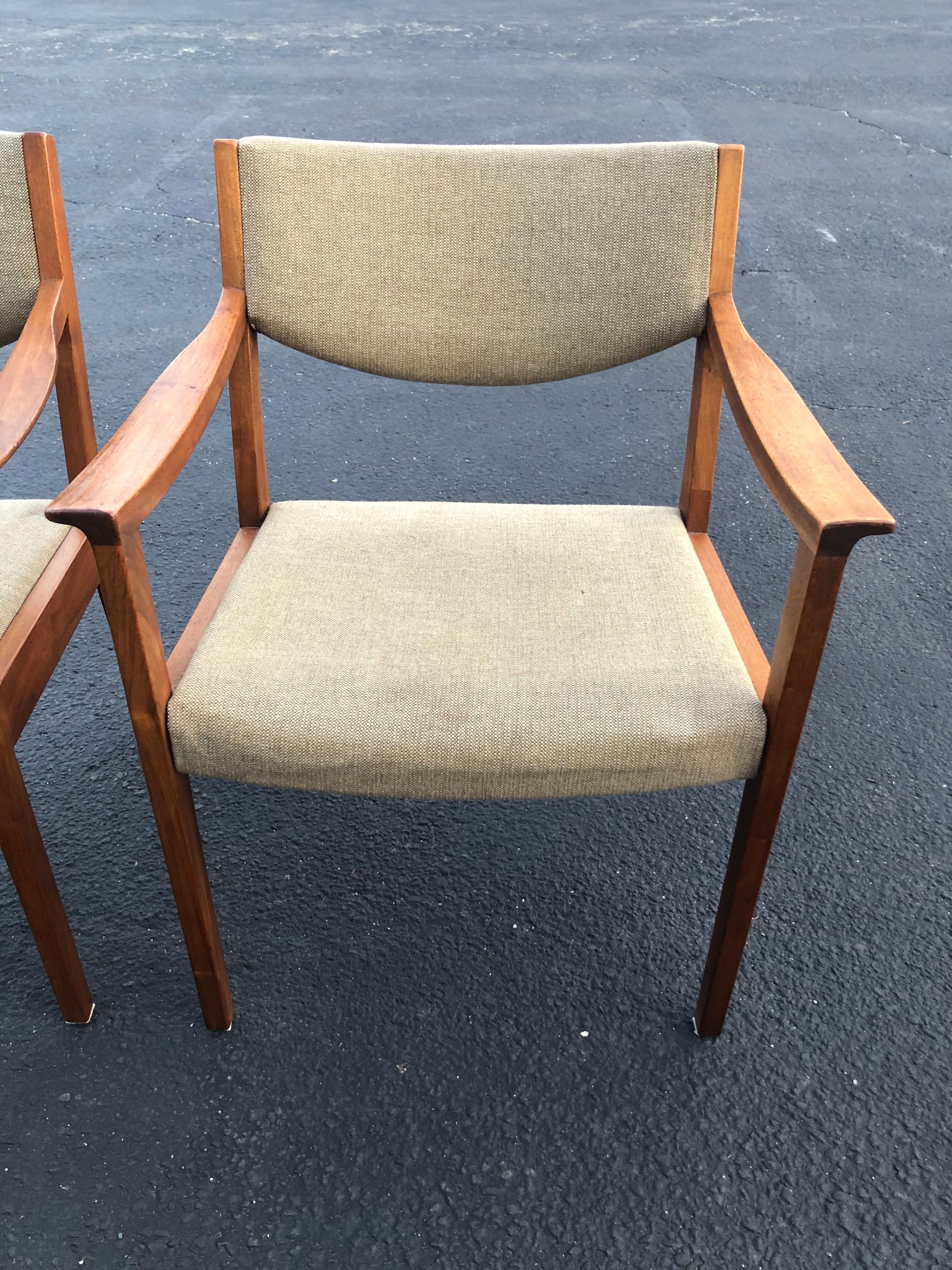 Upholstery Pair of Solid Walnut Gunlocke Armchairs