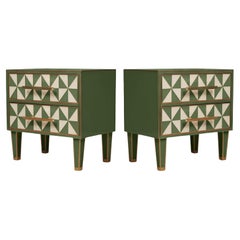 Pareja de mesillas de noche de madera maciza y cristal de Murano  Italia Hecho a mano Justfurnituress