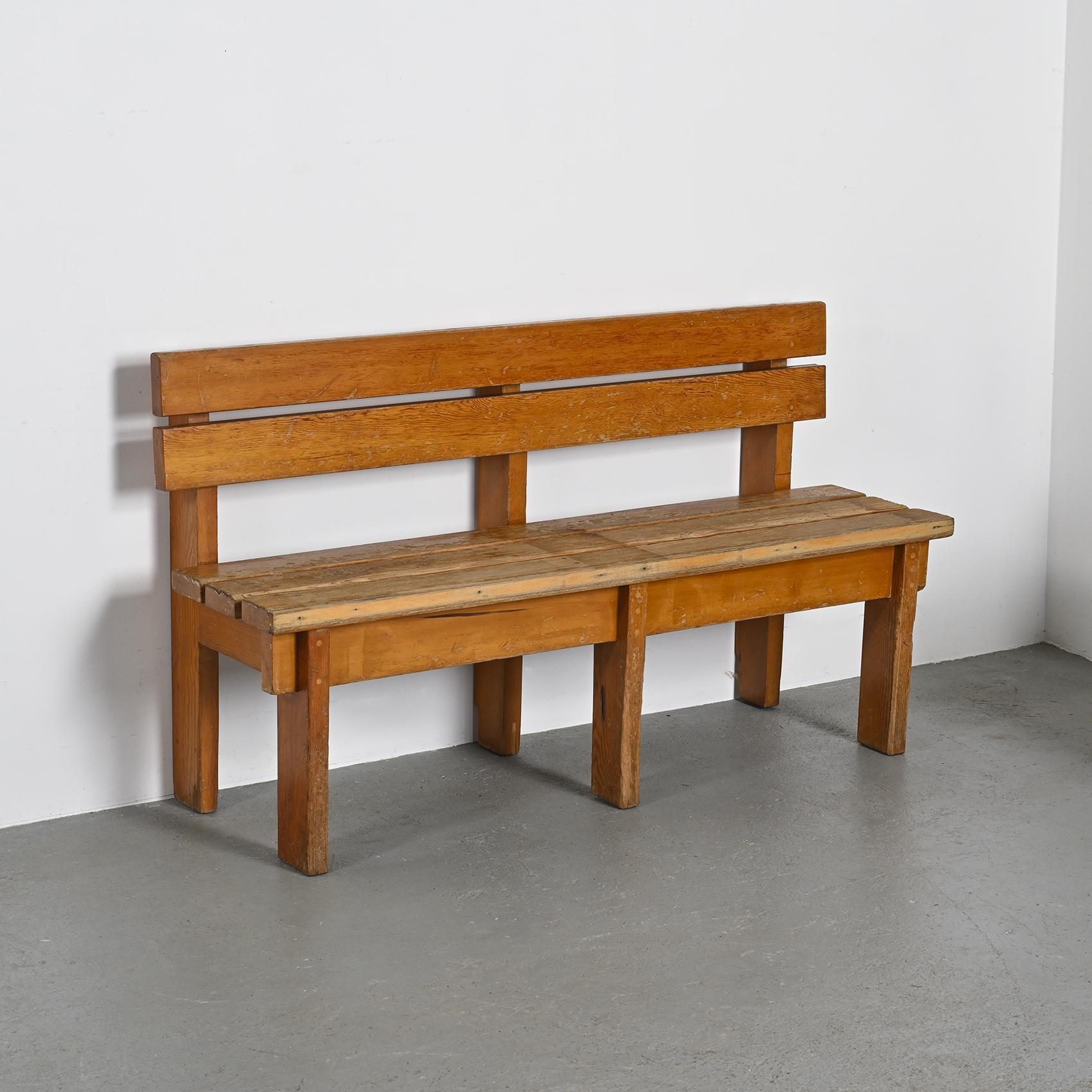 Mid-Century Modern Pair of Solid Wood Benches by Christian Durupt, Courchevel, circa 1960 For Sale