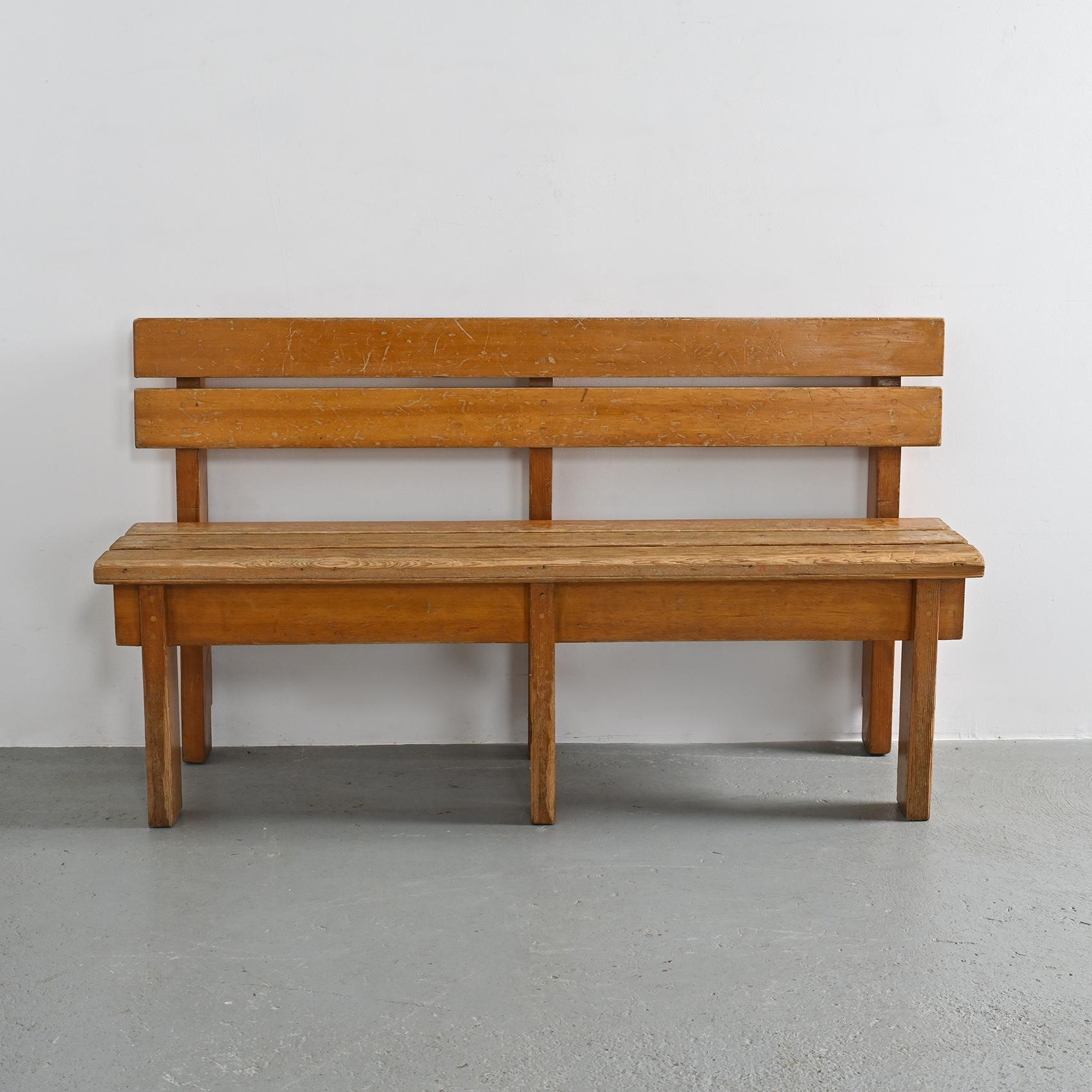 French Pair of Solid Wood Benches by Christian Durupt, Courchevel, circa 1960 For Sale