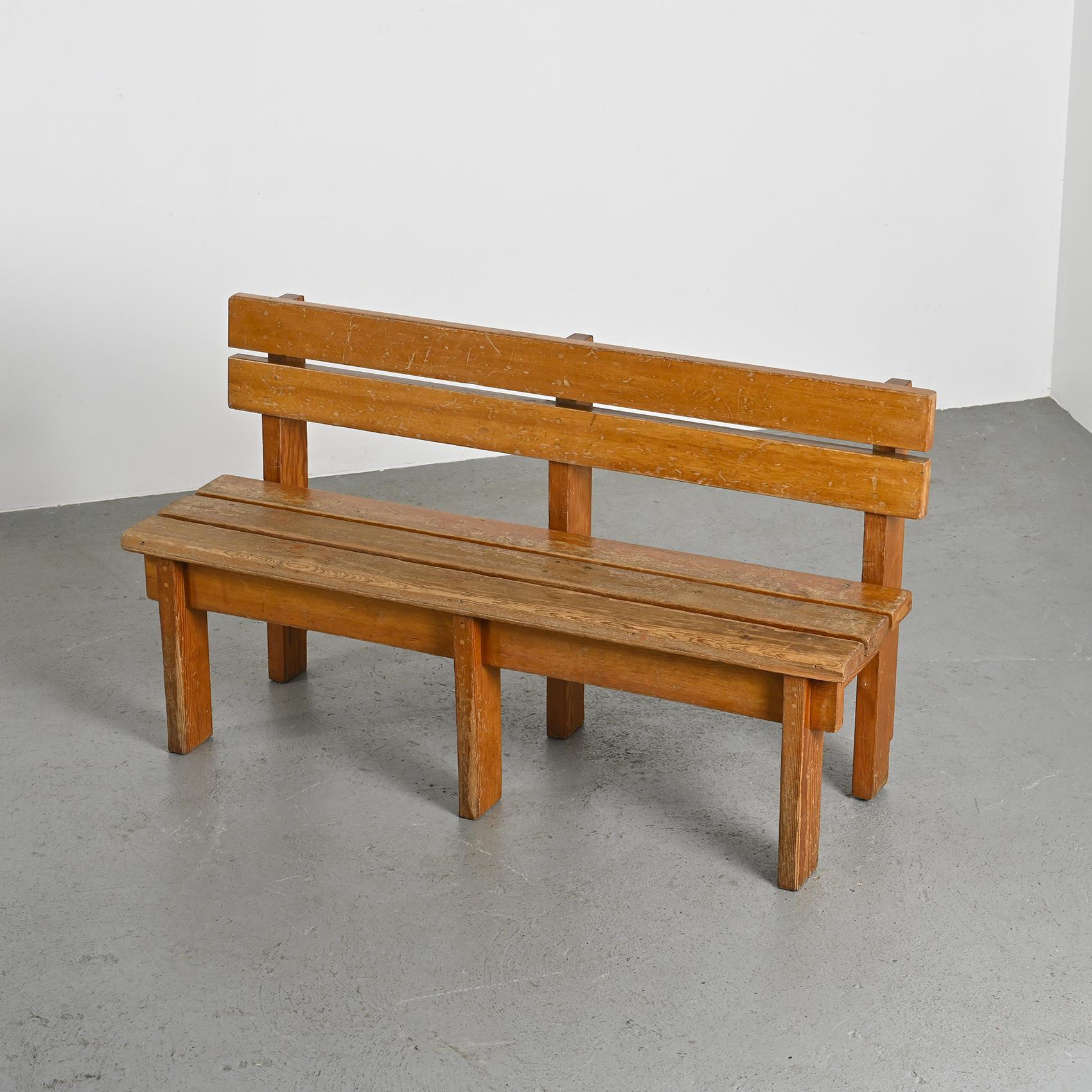 20th Century Pair of Solid Wood Benches by Christian Durupt, Courchevel, circa 1960 For Sale