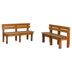 Vintage Pair of Solid Wood Benches by Christian Durupt, Courchevel, circa 1960