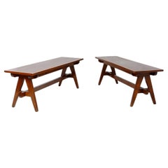 Pair of Solid Wood Benches with compass feet