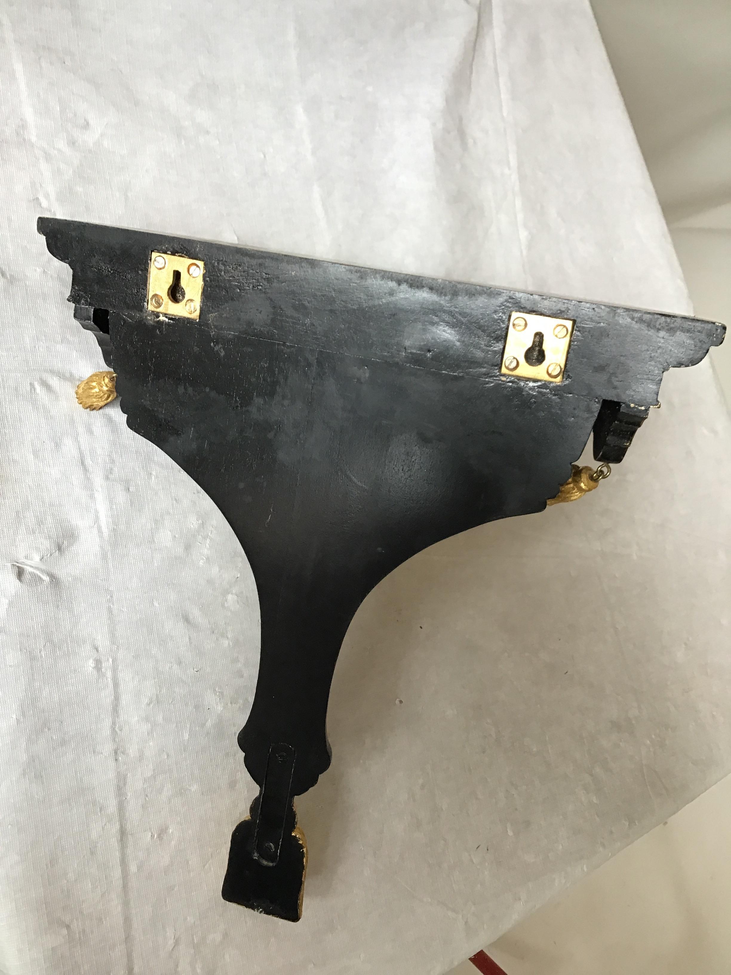 Pair of Solid Wood Black Wall Shelves with Gilt Tassels 4