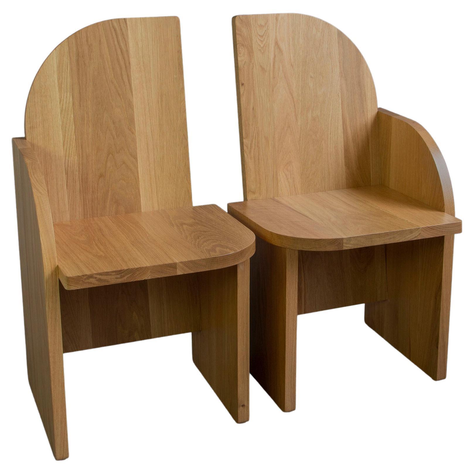 Paire de chaises d'appoint Bluff en bois massif, chêne blanc, chaise d'appoint sculpturale, sièges en vente